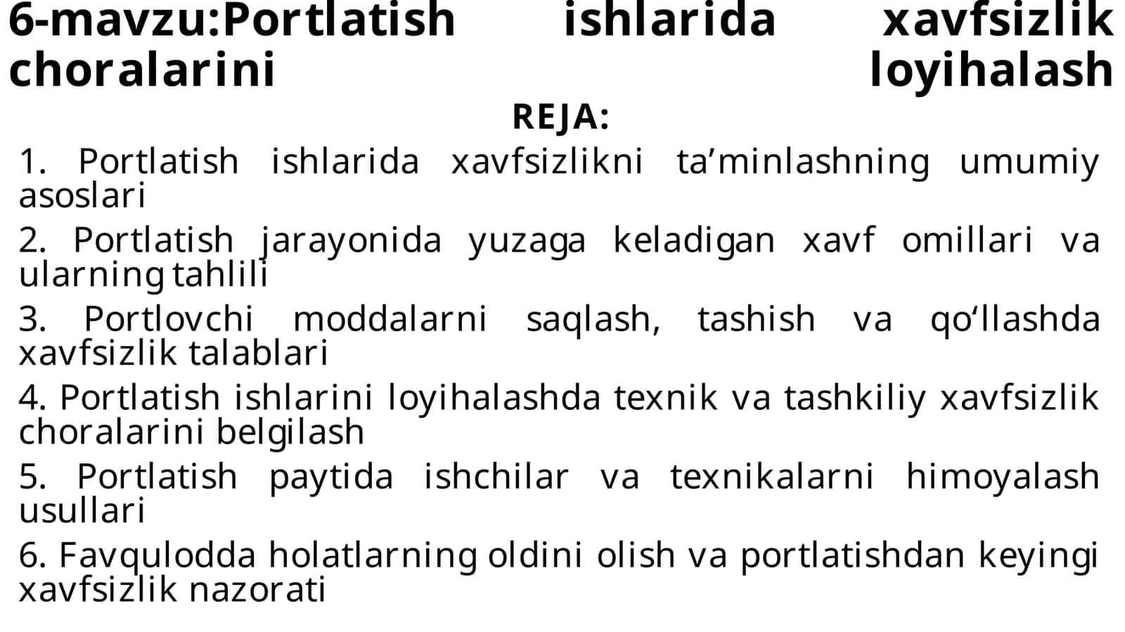 Portlatish ishlarida xavfsizlik choralarini loyihalash