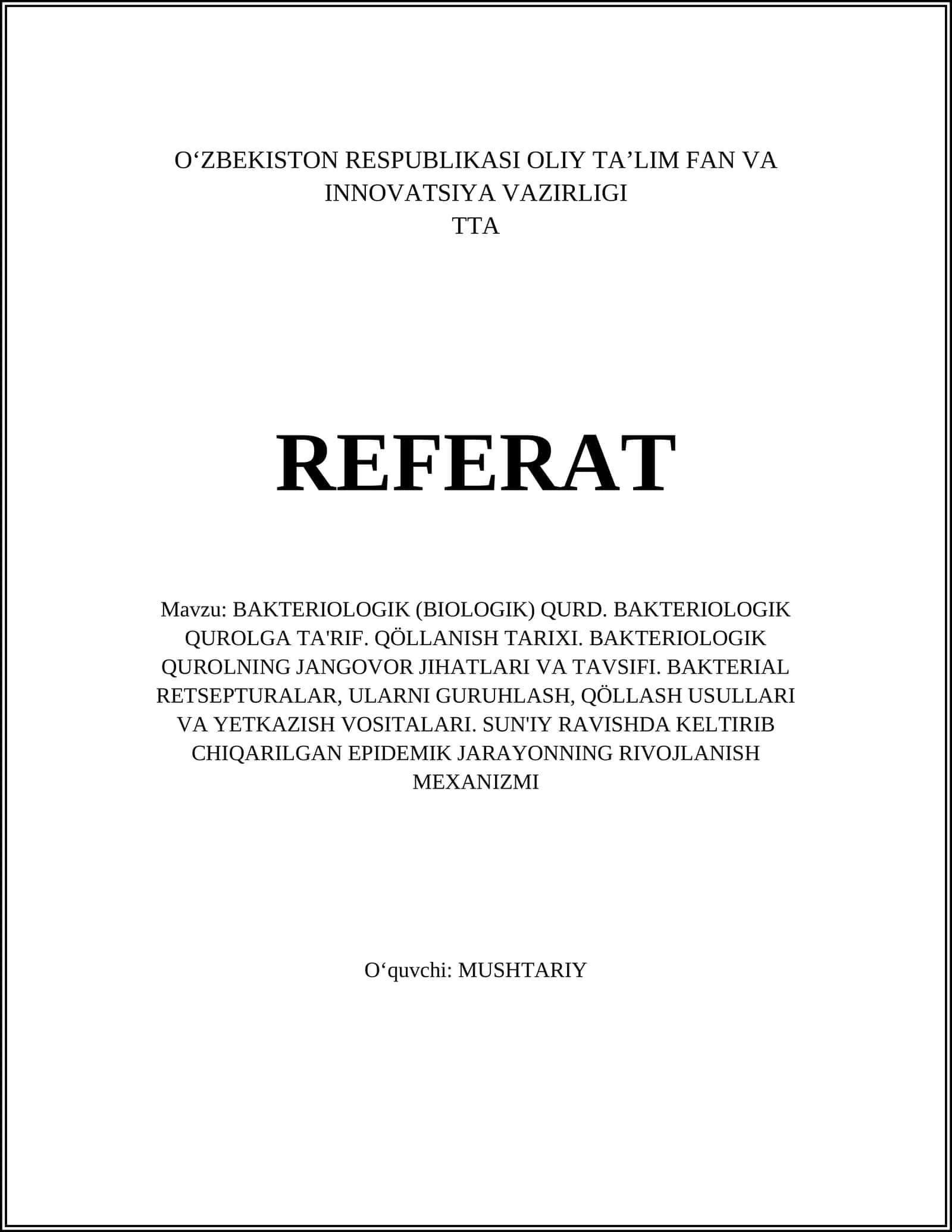 BAKTERIOLOGIK (BIOLOGIK) QURD