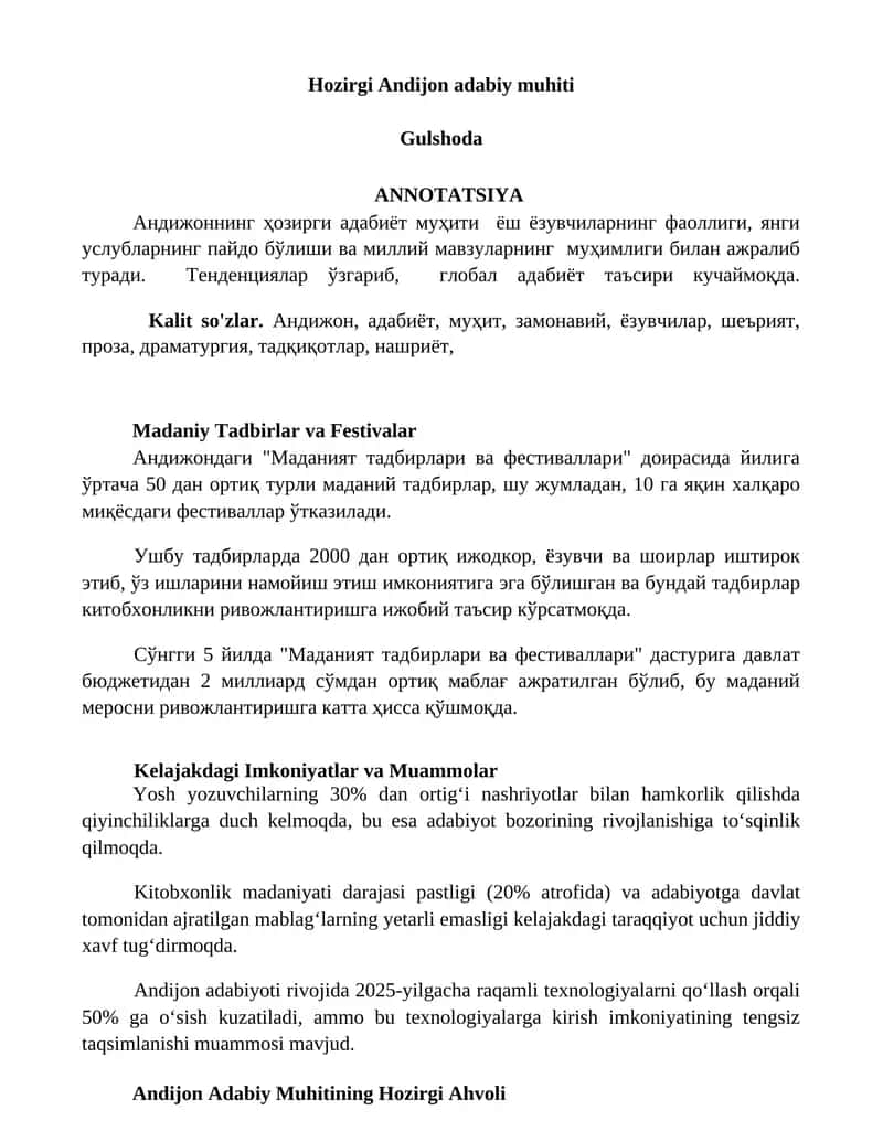 Hozirgi Andijon adabiy muhiti