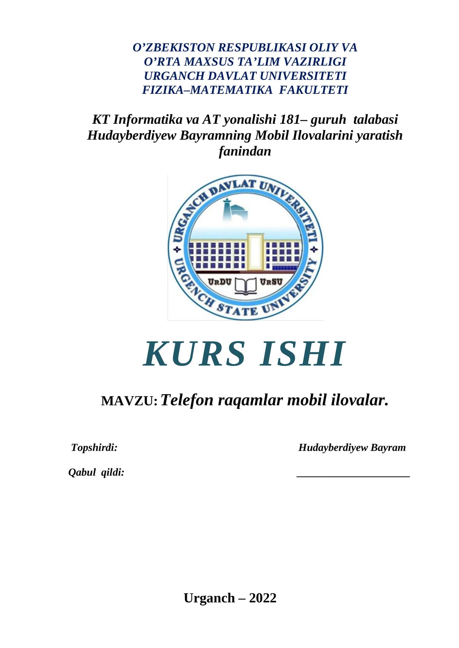 Mobil Ilovalarini yaratish fanindan