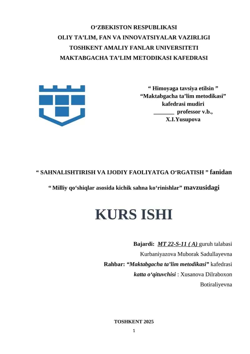 Milliy qo‘shiqlar asosida kichik sahna ko‘rinishlar.