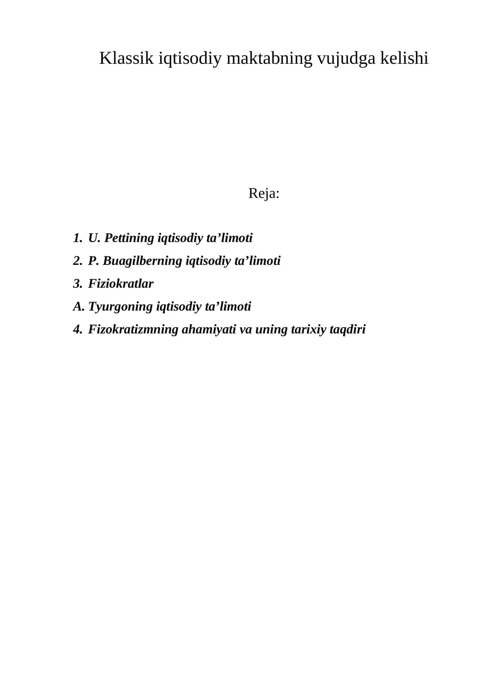 Klassik iqtisodiy maktabning vujudga kelishi