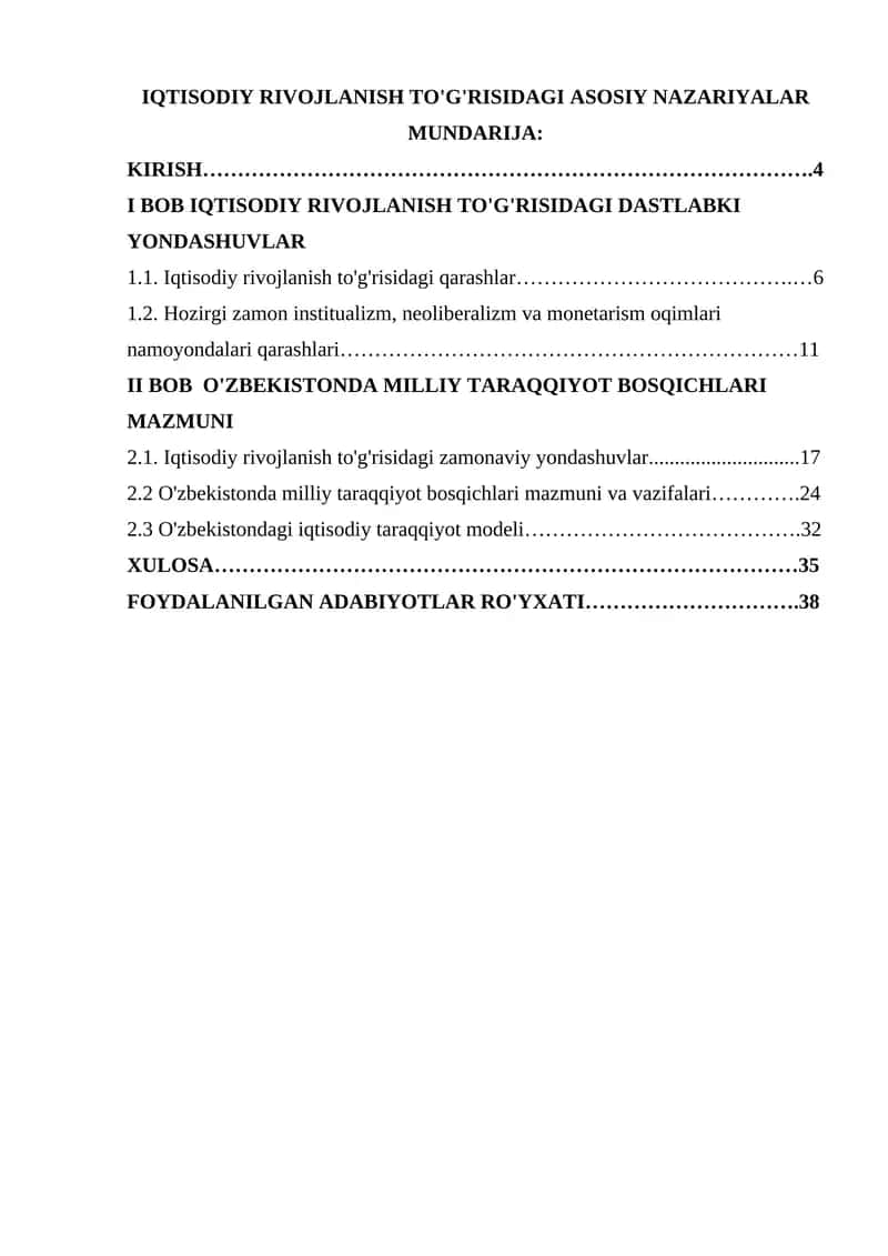 IQTISODIY RIVOJLANISH TO'G'RISIDAGI ASOSIY NAZARIYALAR