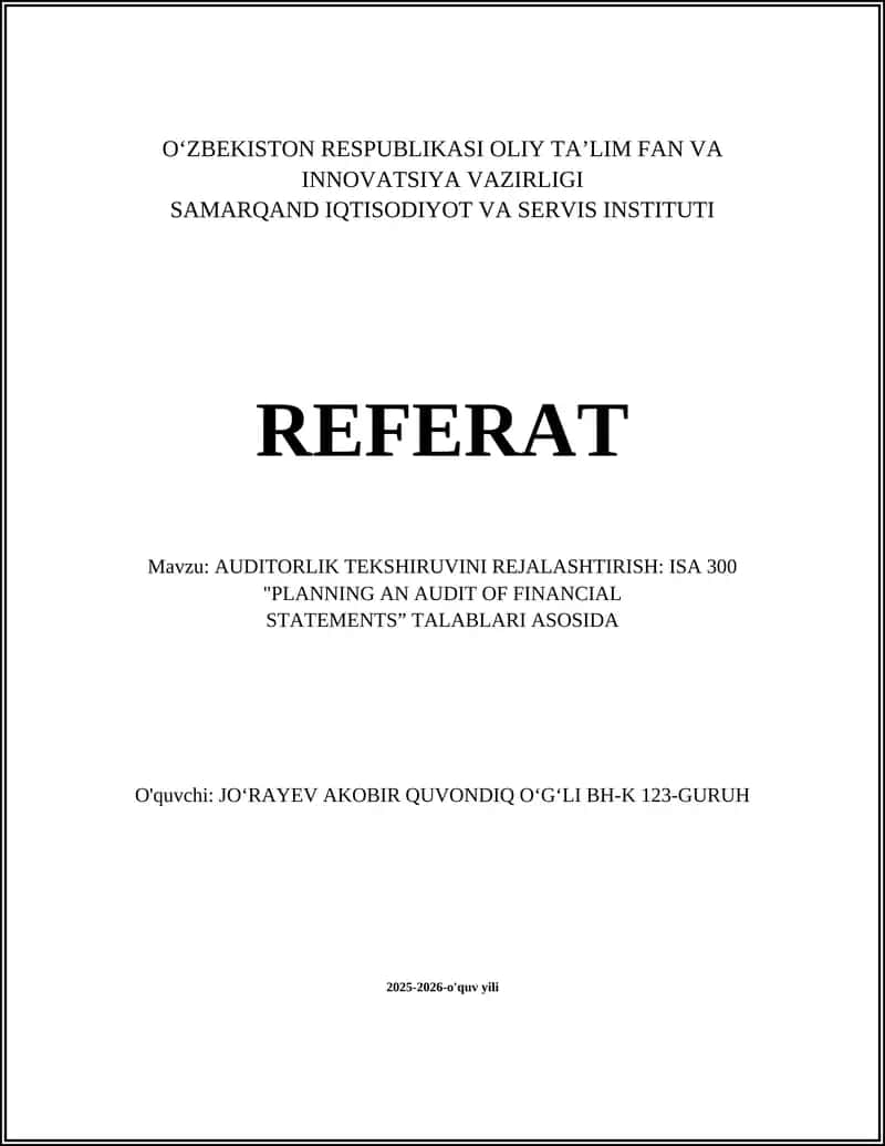 ISA 300 "PLANNING AN AUDIT OF FINANCIAL STATEMENTS”