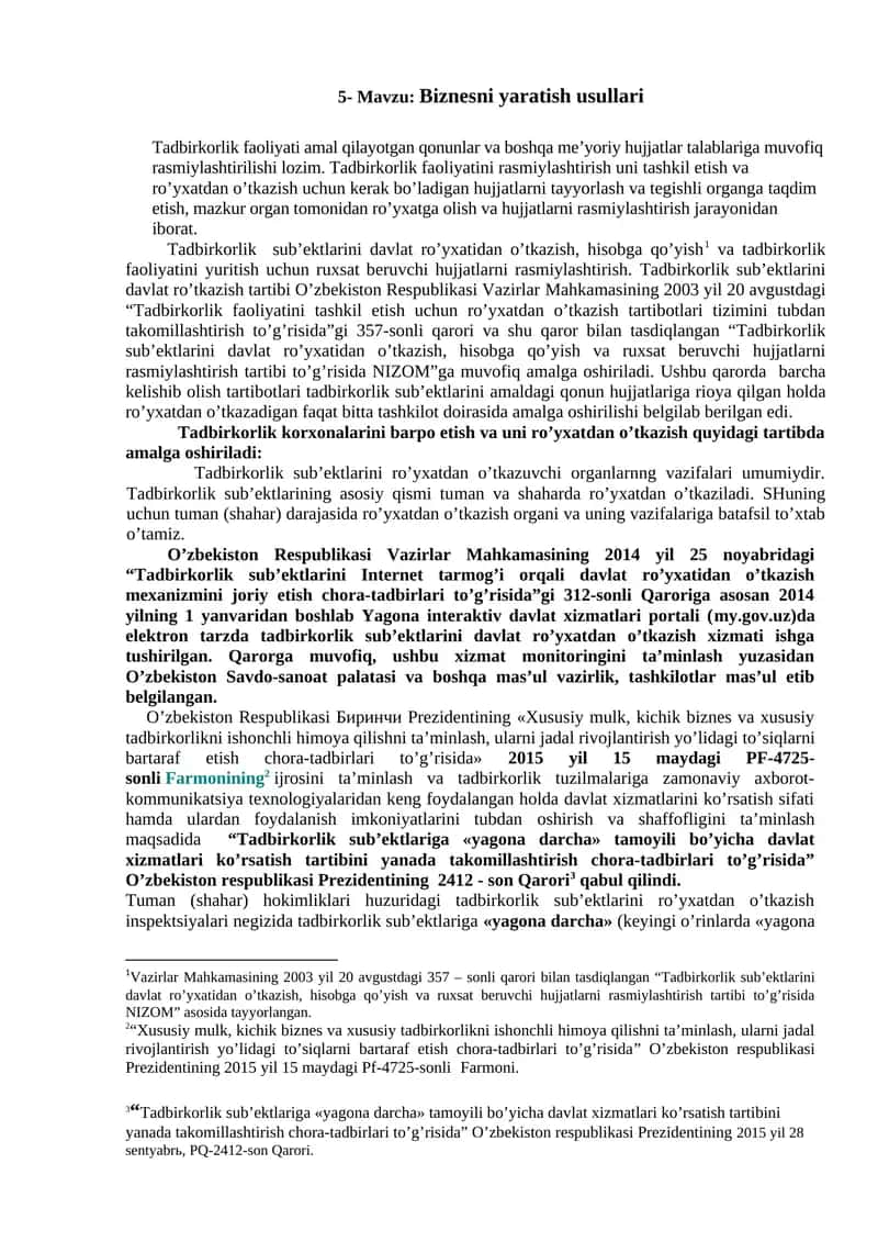 Biznesni yaratish usullari