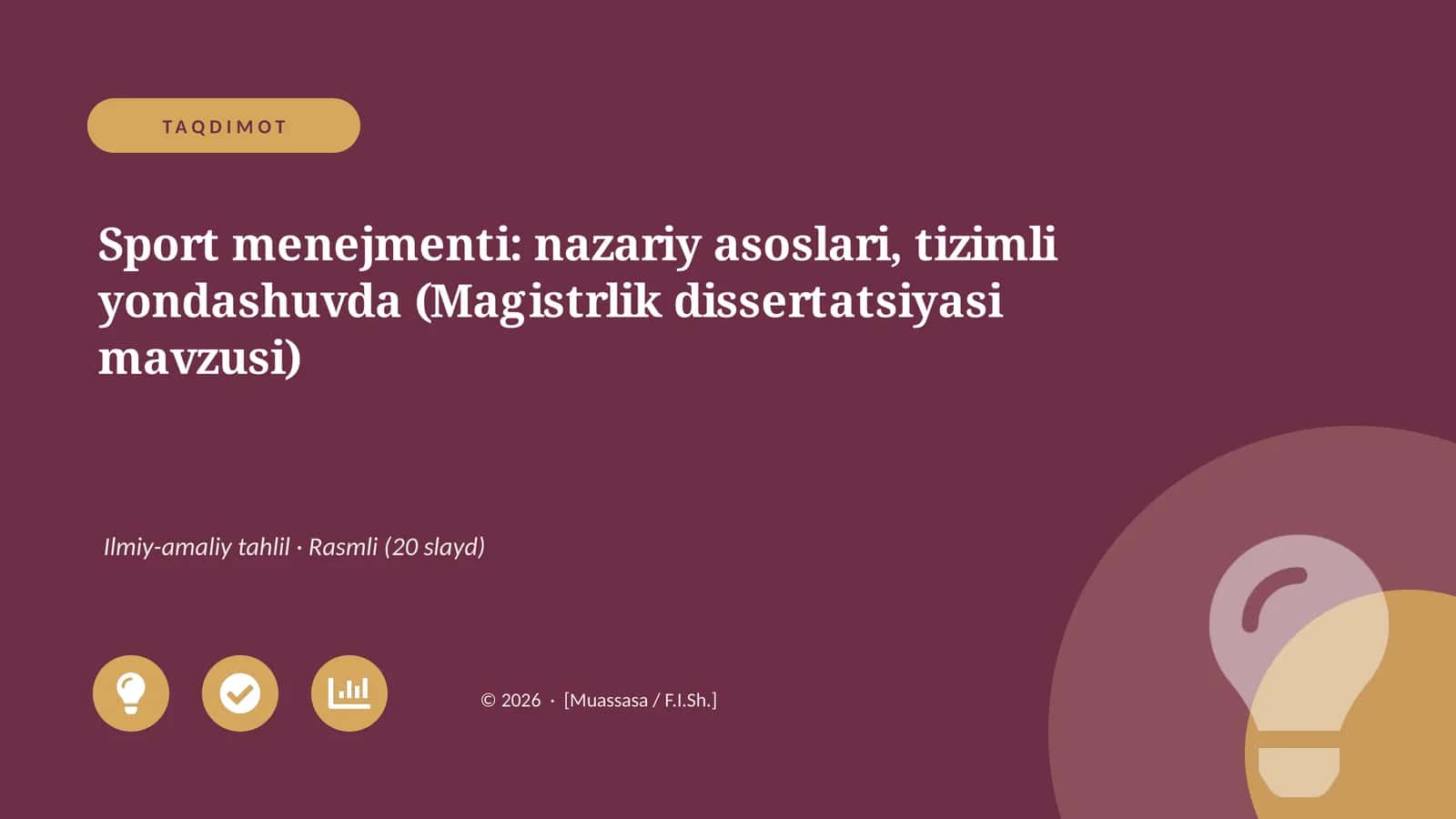 Sport menejmenti: nazariy asoslari, tizimli yondashuvda (Magistrlik dissertatsiyasi mavzusi)