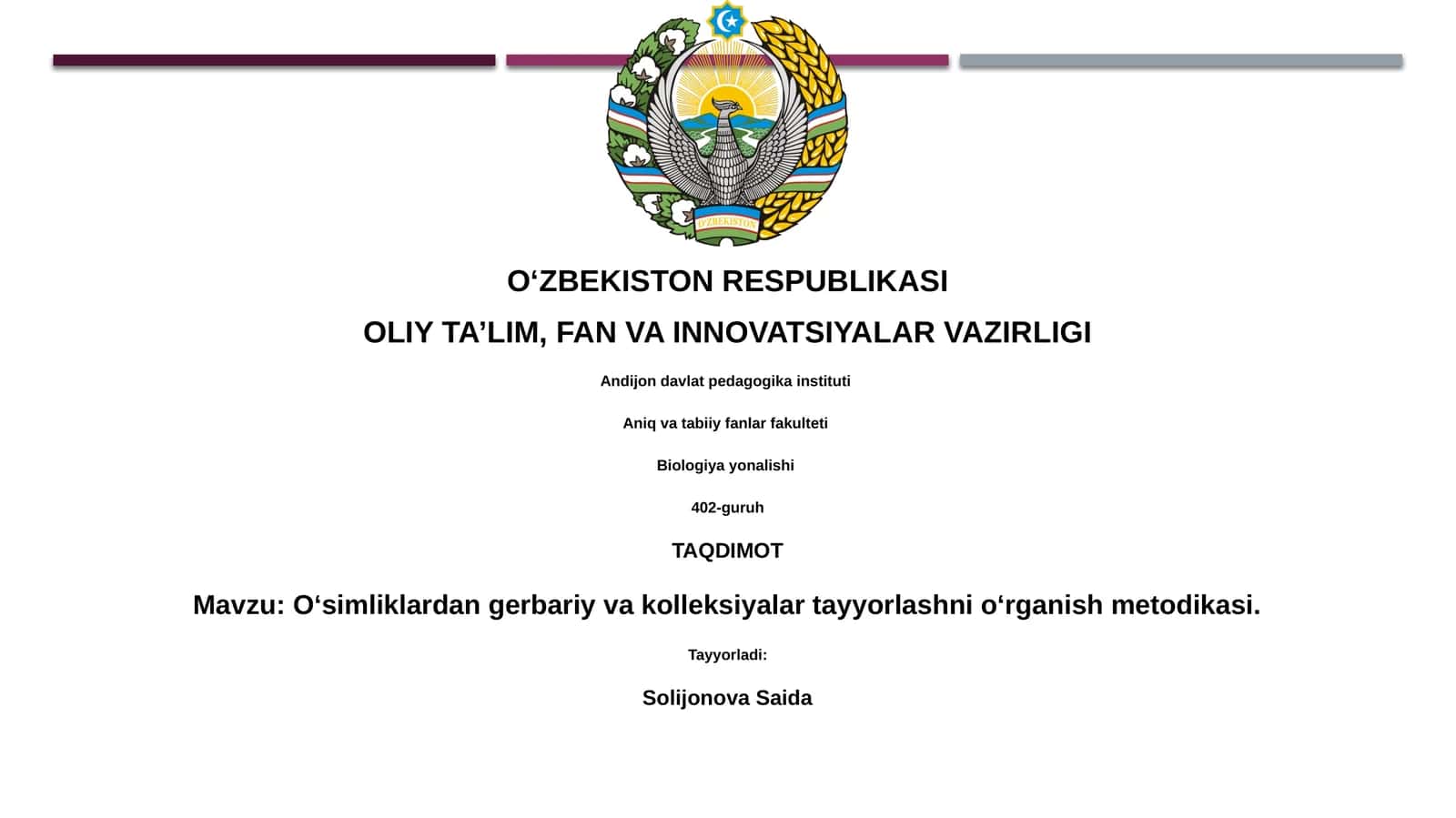 О‘simliklardan gerbariy va kolleksiyalar tayyorlashni o‘rganish metodikasi