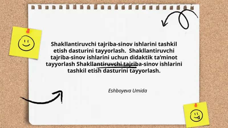 Shakllantiruvchi tajriba-sinov ishlarini tashkil etish dasturi