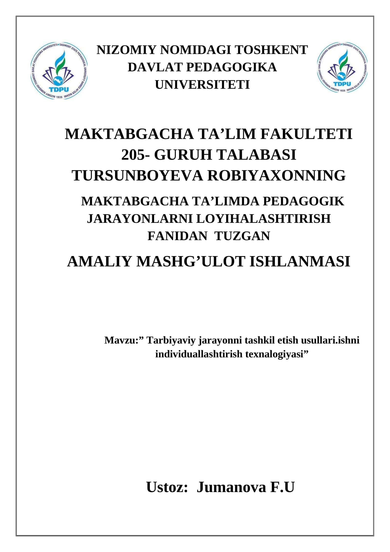 O'quv jarayonlarini indivuduallashtirish