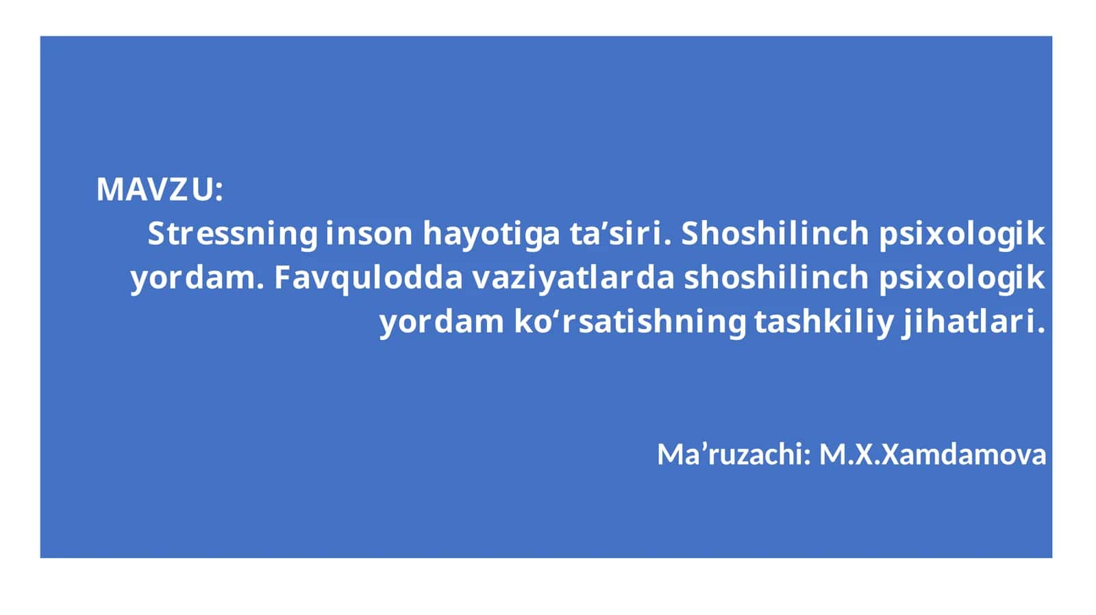 Stressning inson hayotiga ta’siri