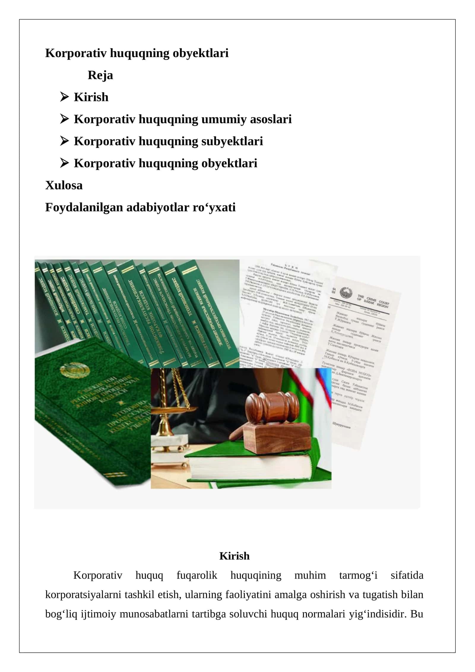 Korporativ huquqning obyektlari