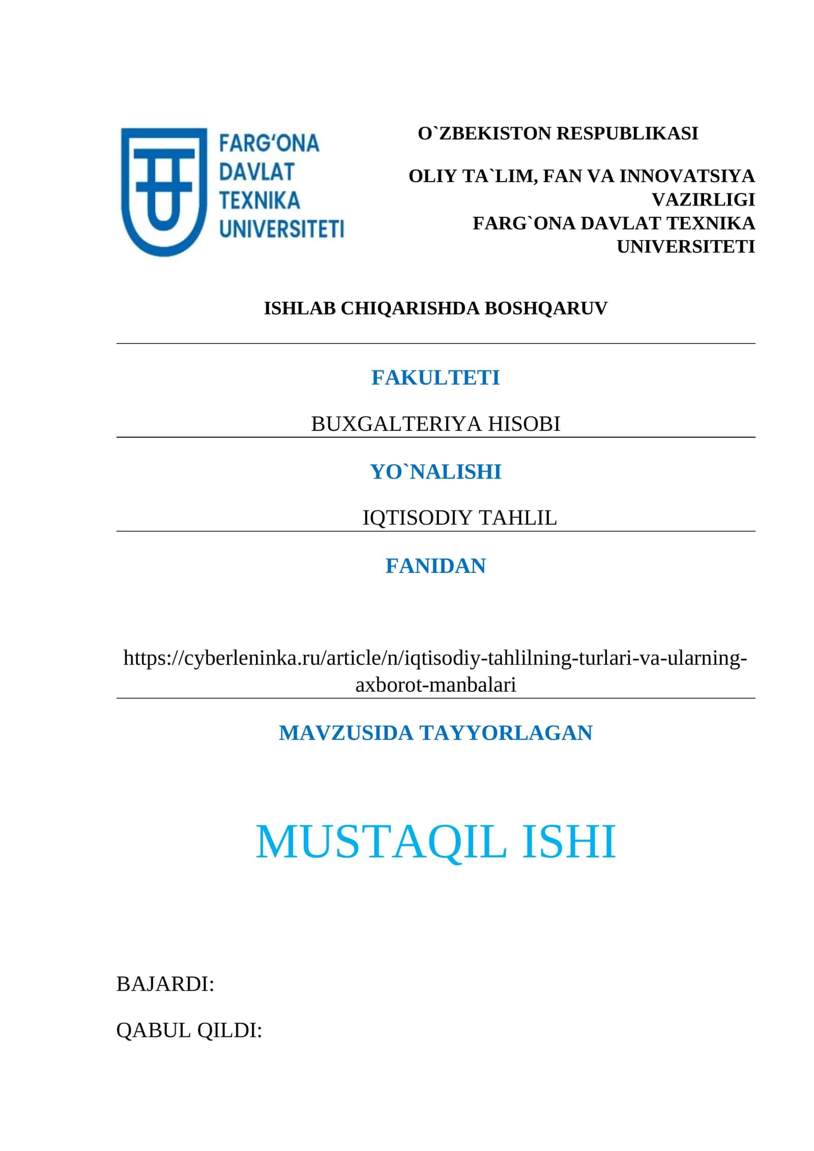 Iqtisodiy Tahlil