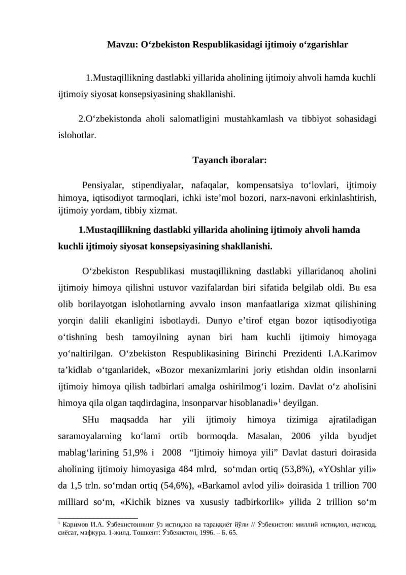 O‘zbekiston Respublikasidagi ijtimoiy o‘zgarishlar