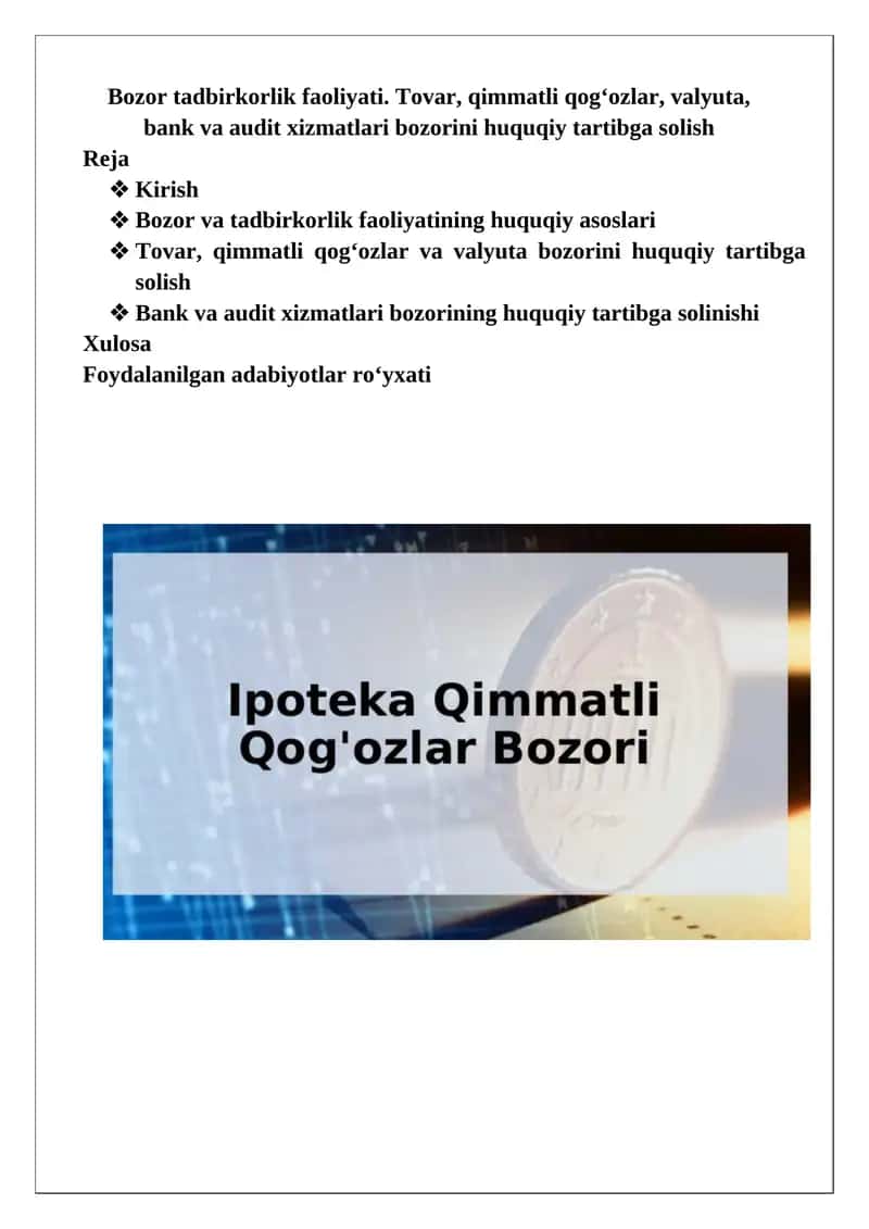 Bozor tadbirkorlik faoliyati