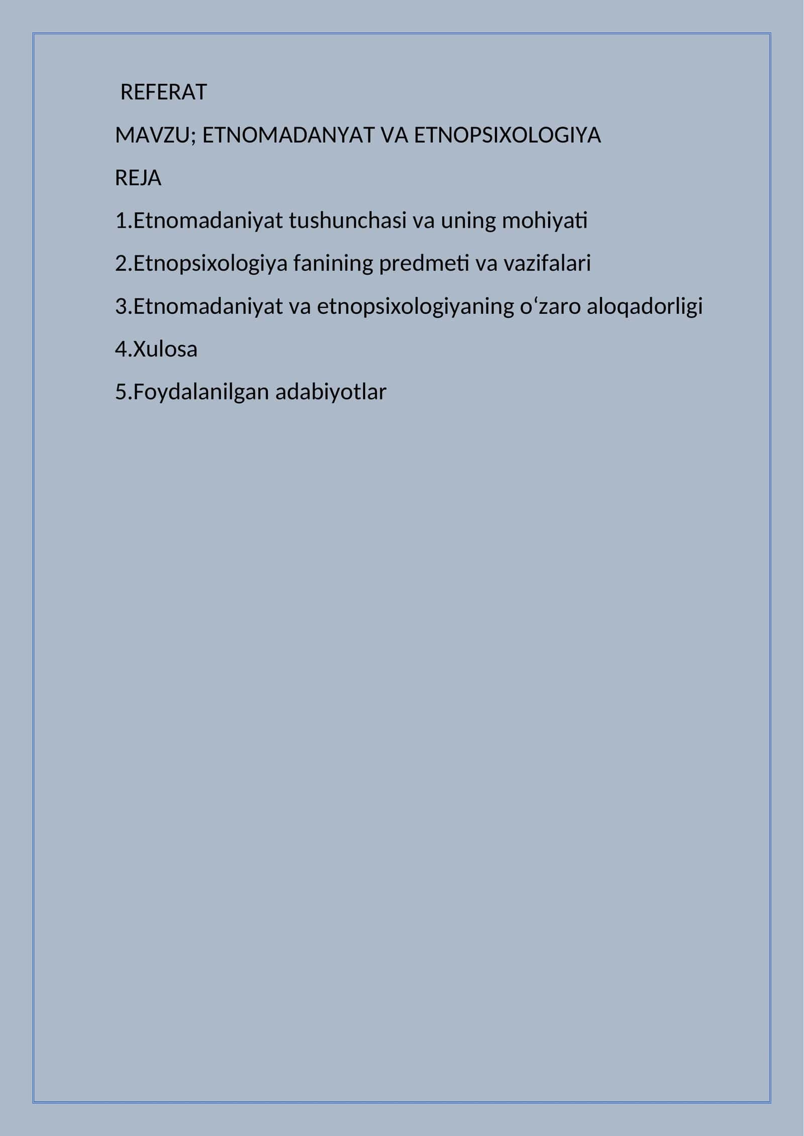 etnomadanyat va etnopsixalogiya