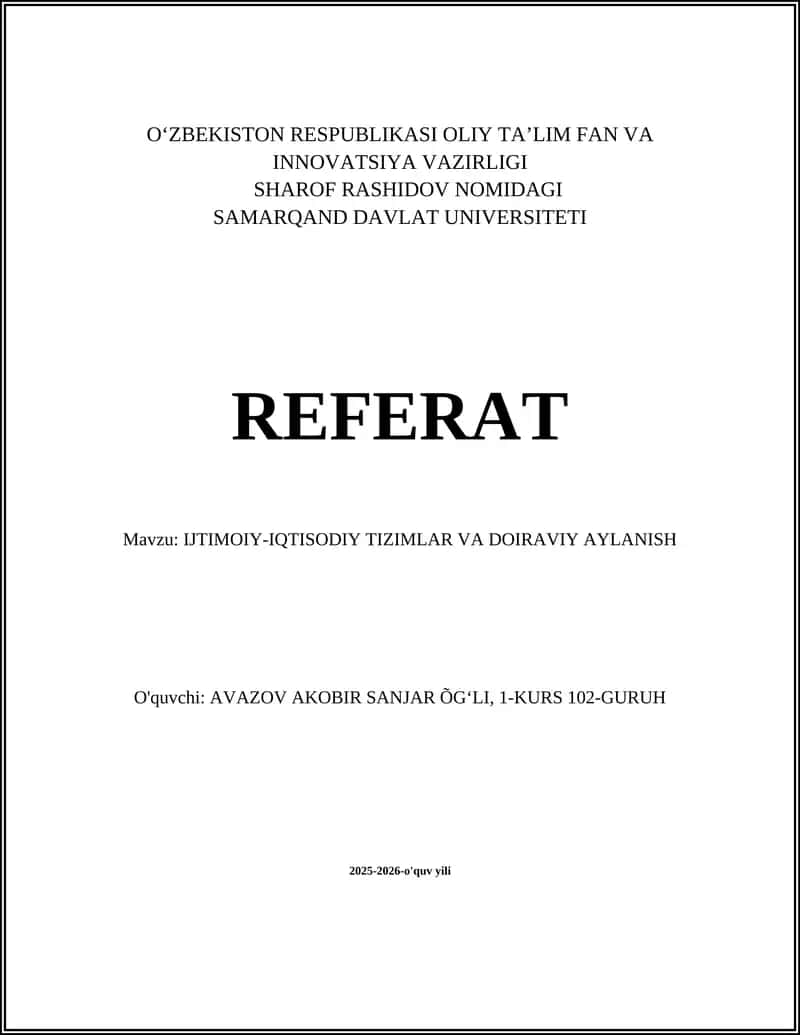 Ijtimoiy-iqtisodiy tizimlar va doiraviy aylanish