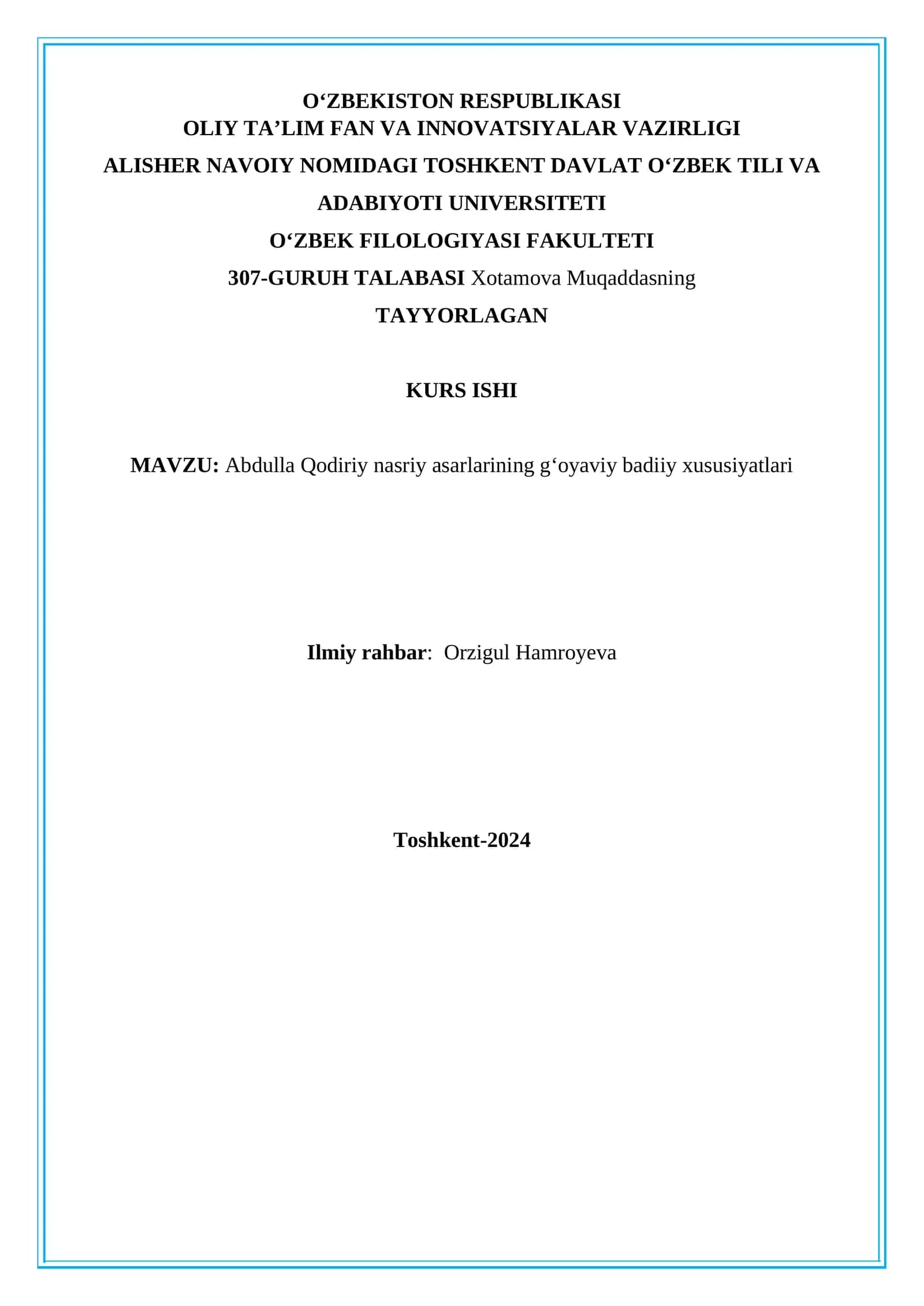 Abdulla Qodiriy nasriy asarlarining gʻoyaviy badiiy xususiyatlari