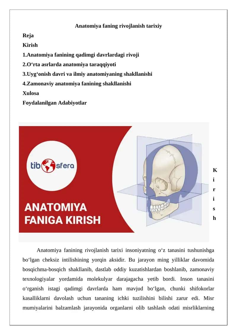 Anatomiya fanining rivojlanish tarixi