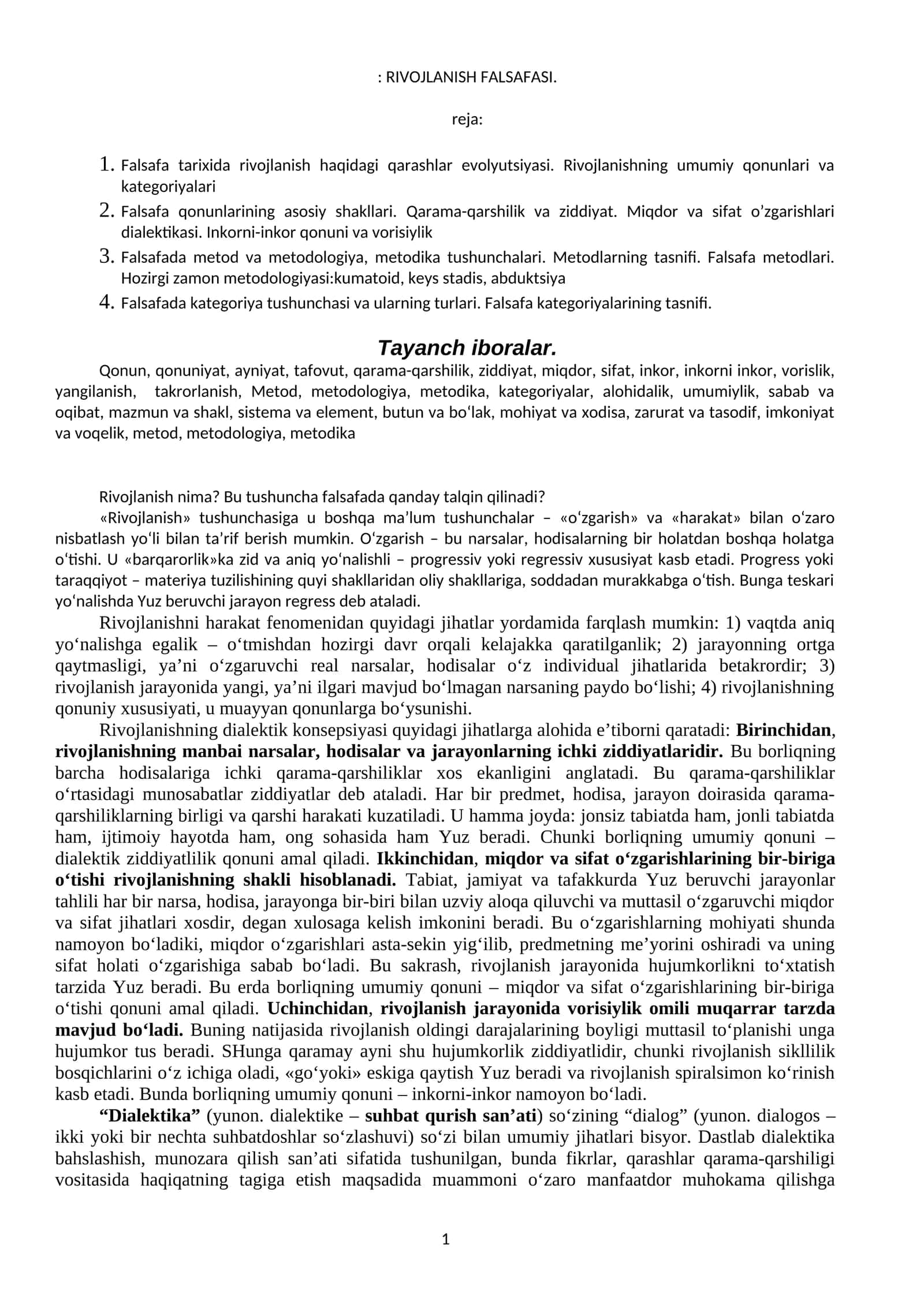 RIVOJLANISH FALSAFASI