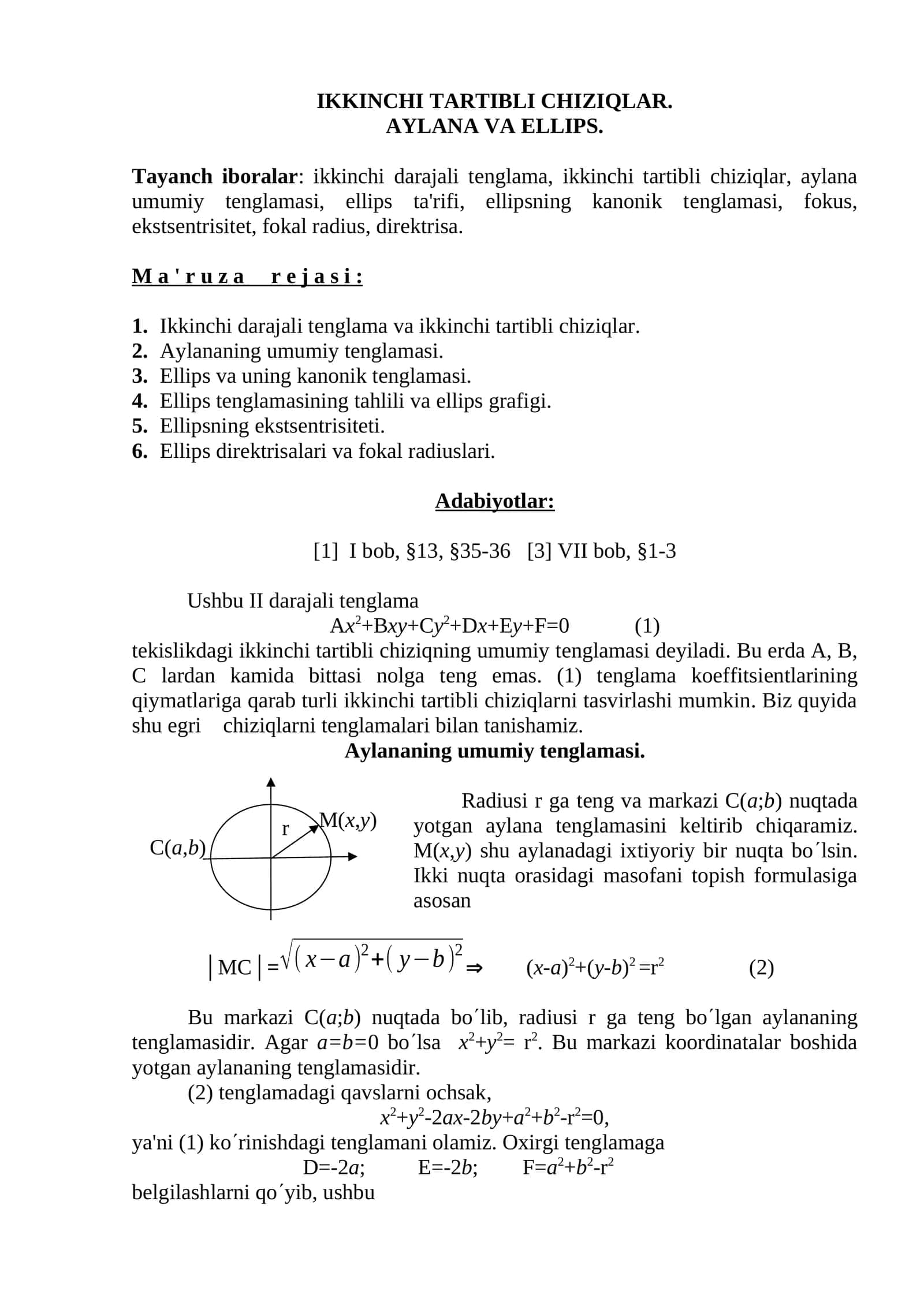 IKKINCHI TARTIBLI CHIZIQLAR