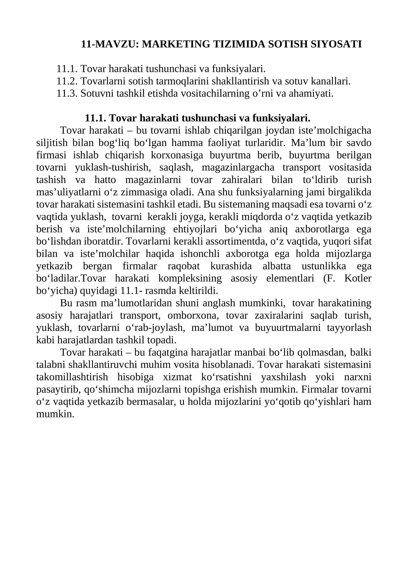 MARKETING TIZIMIDA SOTISH SIYOSATI