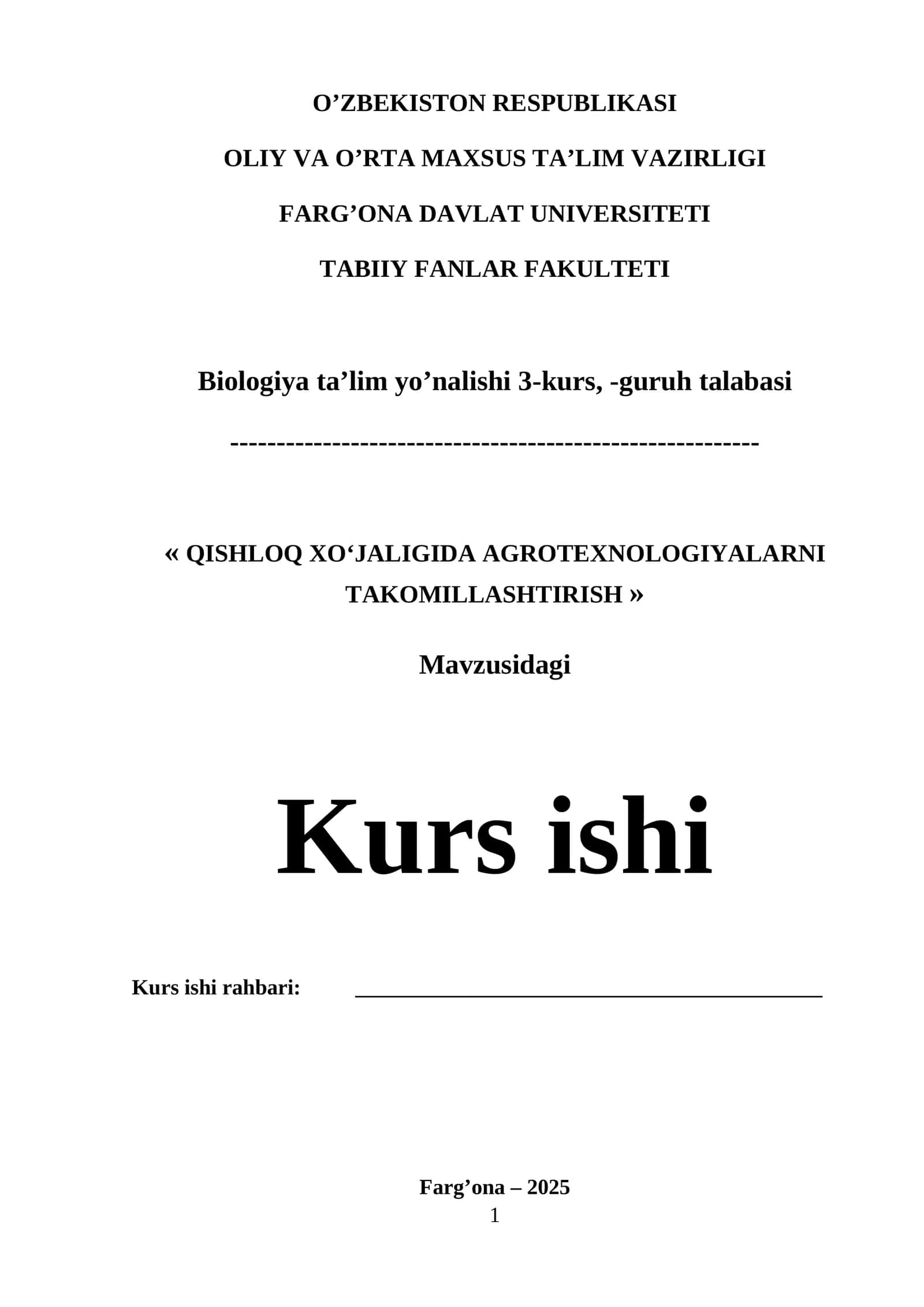 QISHLOQ XO‘JALIGIDA AGROTEXNOLOGIYALARNI TAKOMILLASHTIRISH