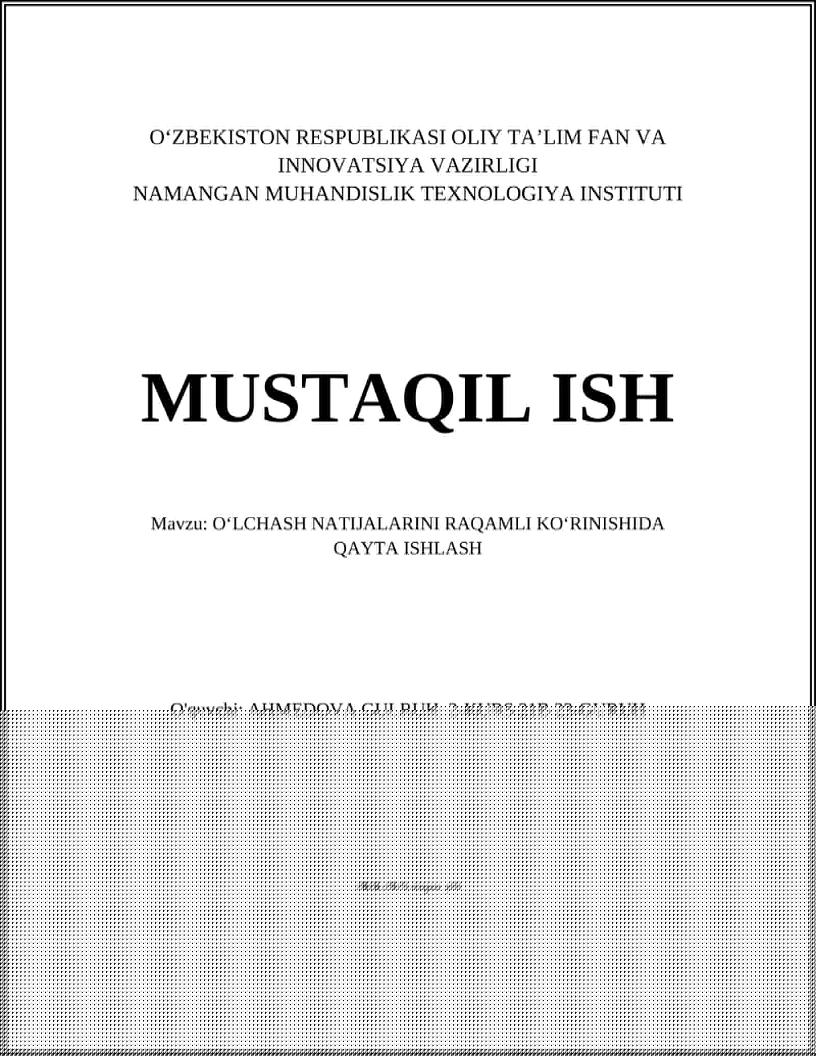OʻLCHASH NATIJALARINI RAQAMLI KOʻRINISHIDA QAYTA ISHLASH