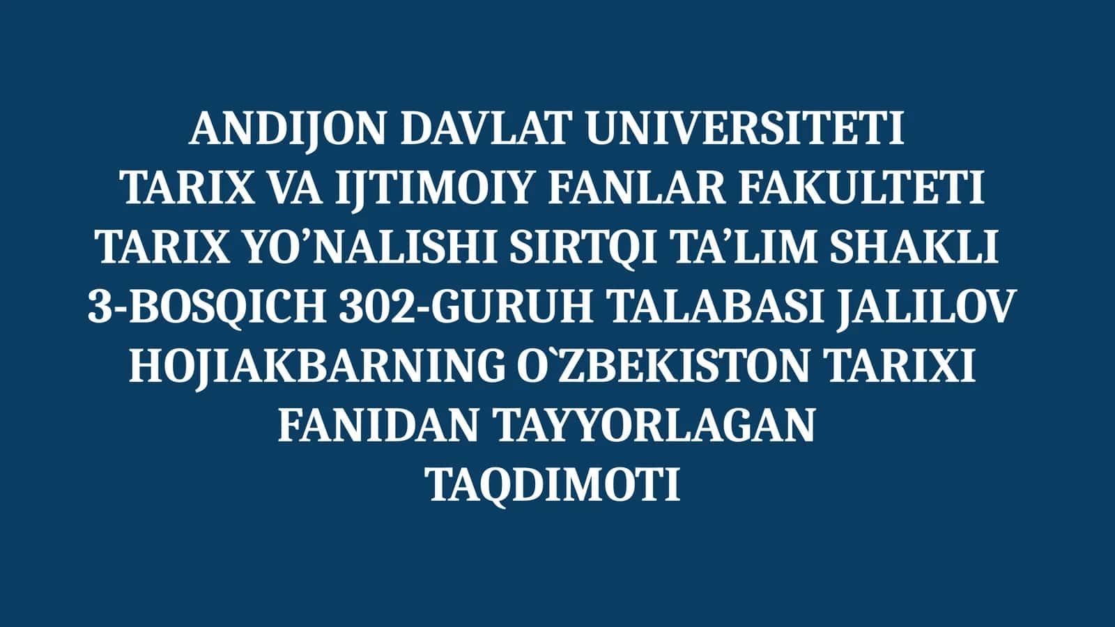 DAVLAT RAMZLARININING O'ZBEKISTON TARIXI FANIDAN TAYYORLAGAN TAQDIMOTI