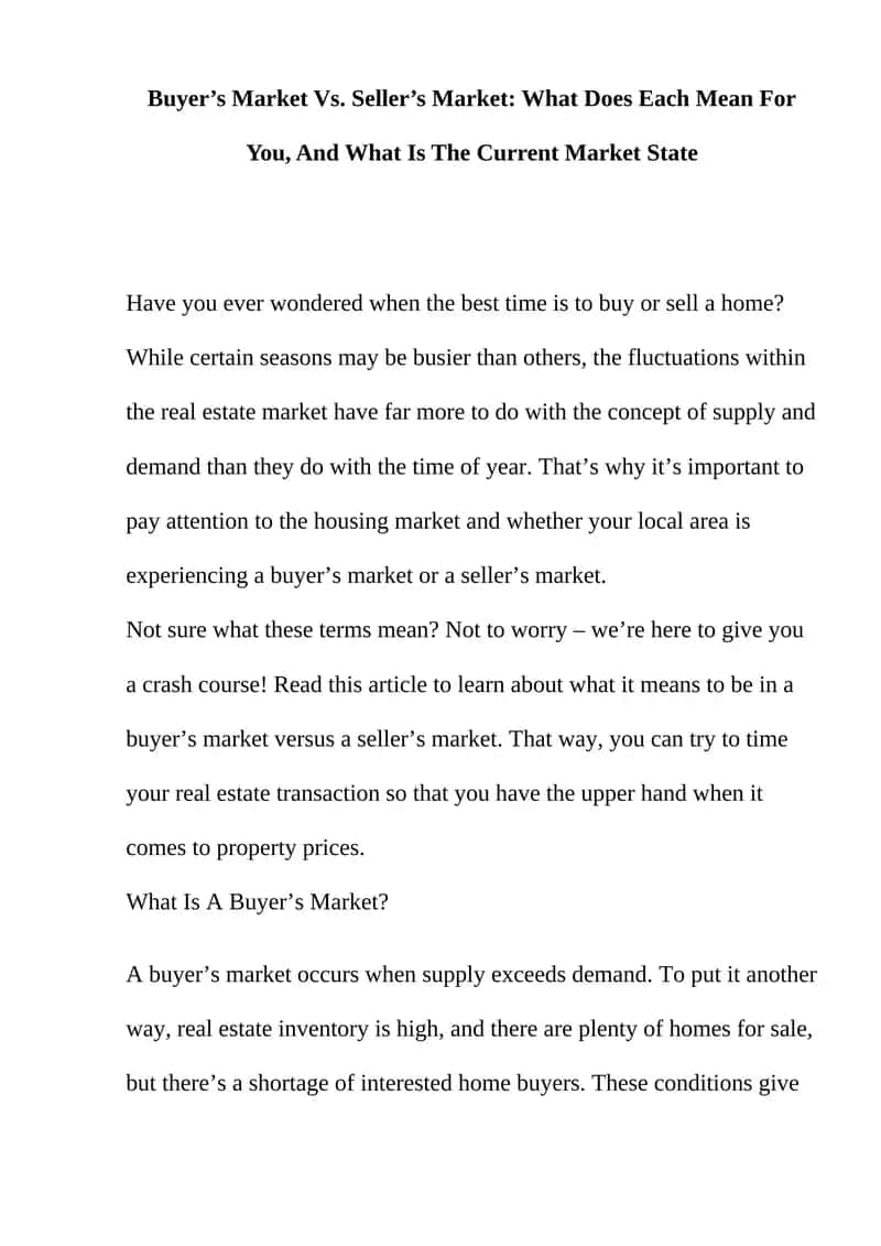 Buyer’s Market Vs. Seller’s Market