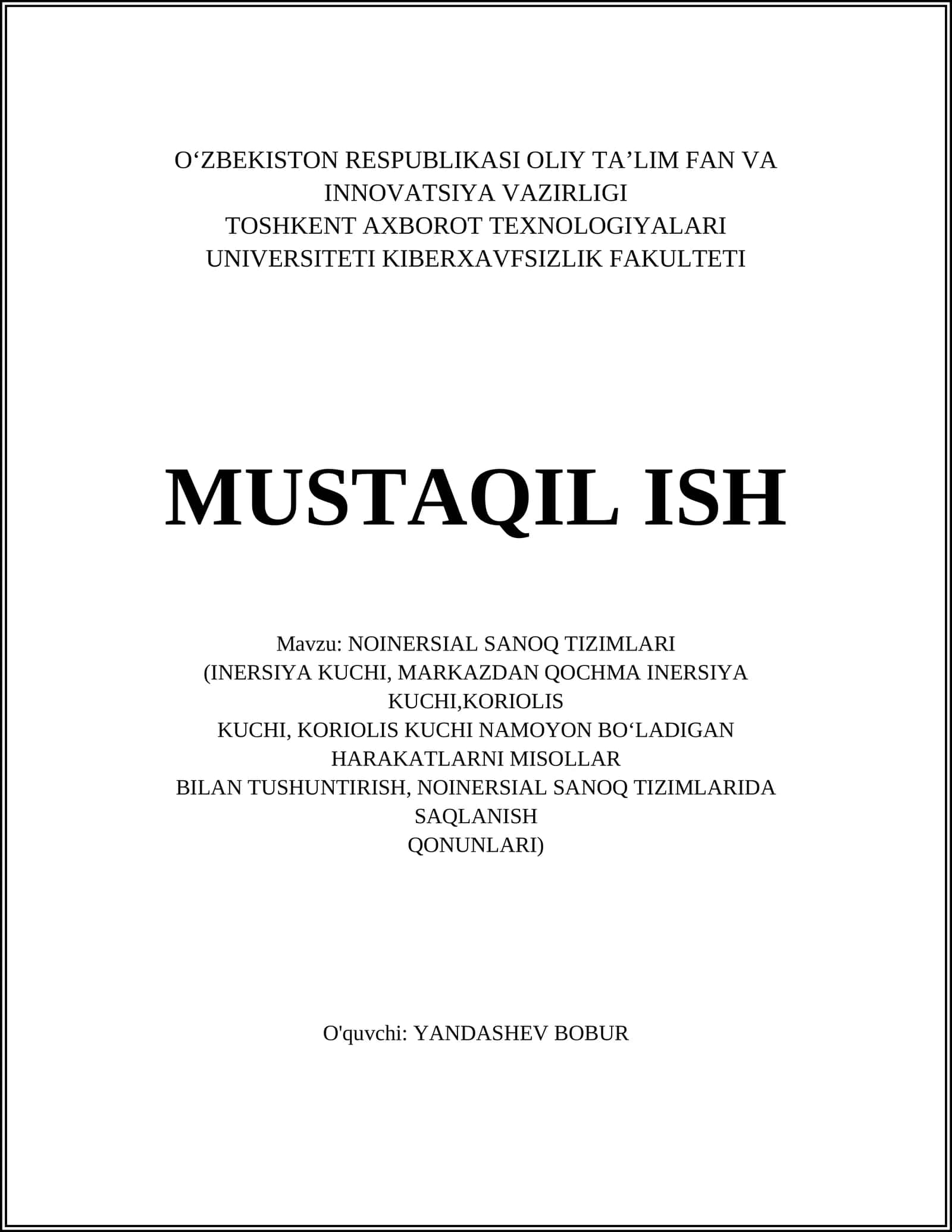 NOINERSIAL SANOQ TIZIMLARI