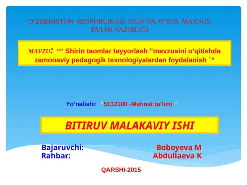 Shirin taomlar tayyorlash