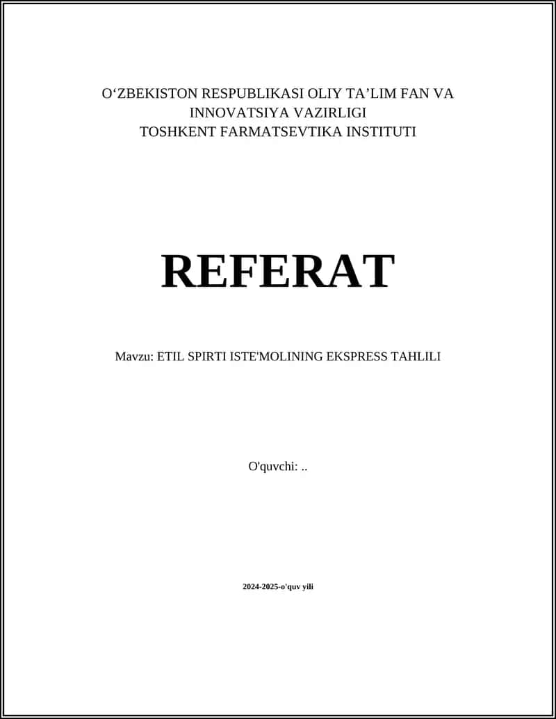 ETIL SPIRTI ISTE'MOLINING EKSPRESS TAHLILI
