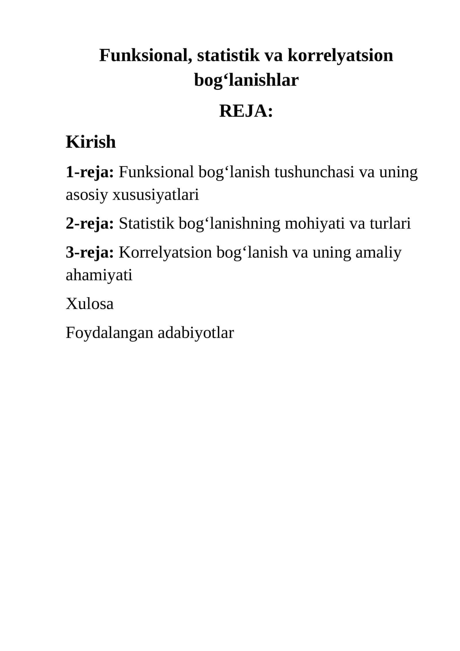 Funksional, statistik va korrelyatsion bog‘lanishlar