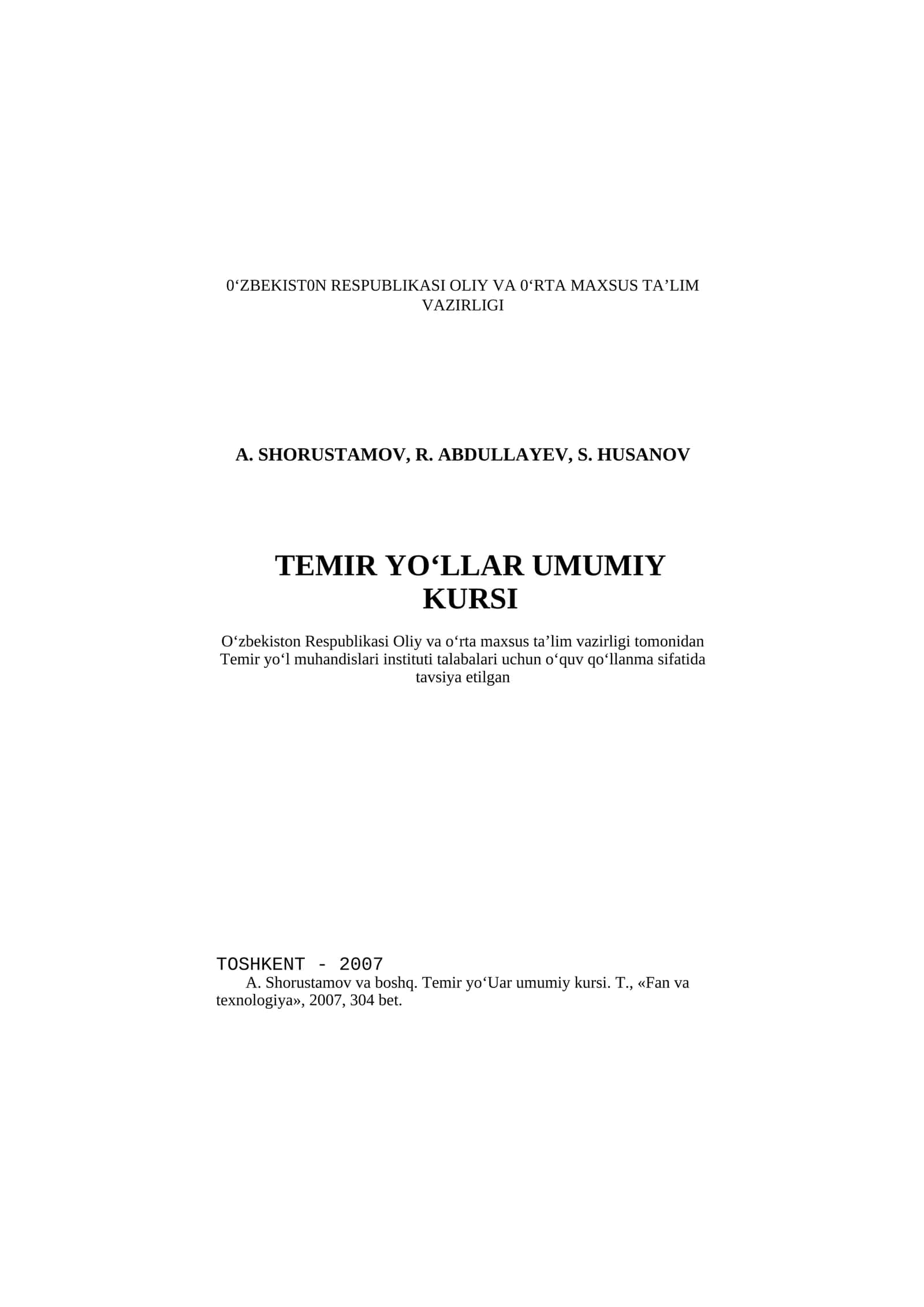 TEMIR YO‘LLAR UMUMIY KURSI