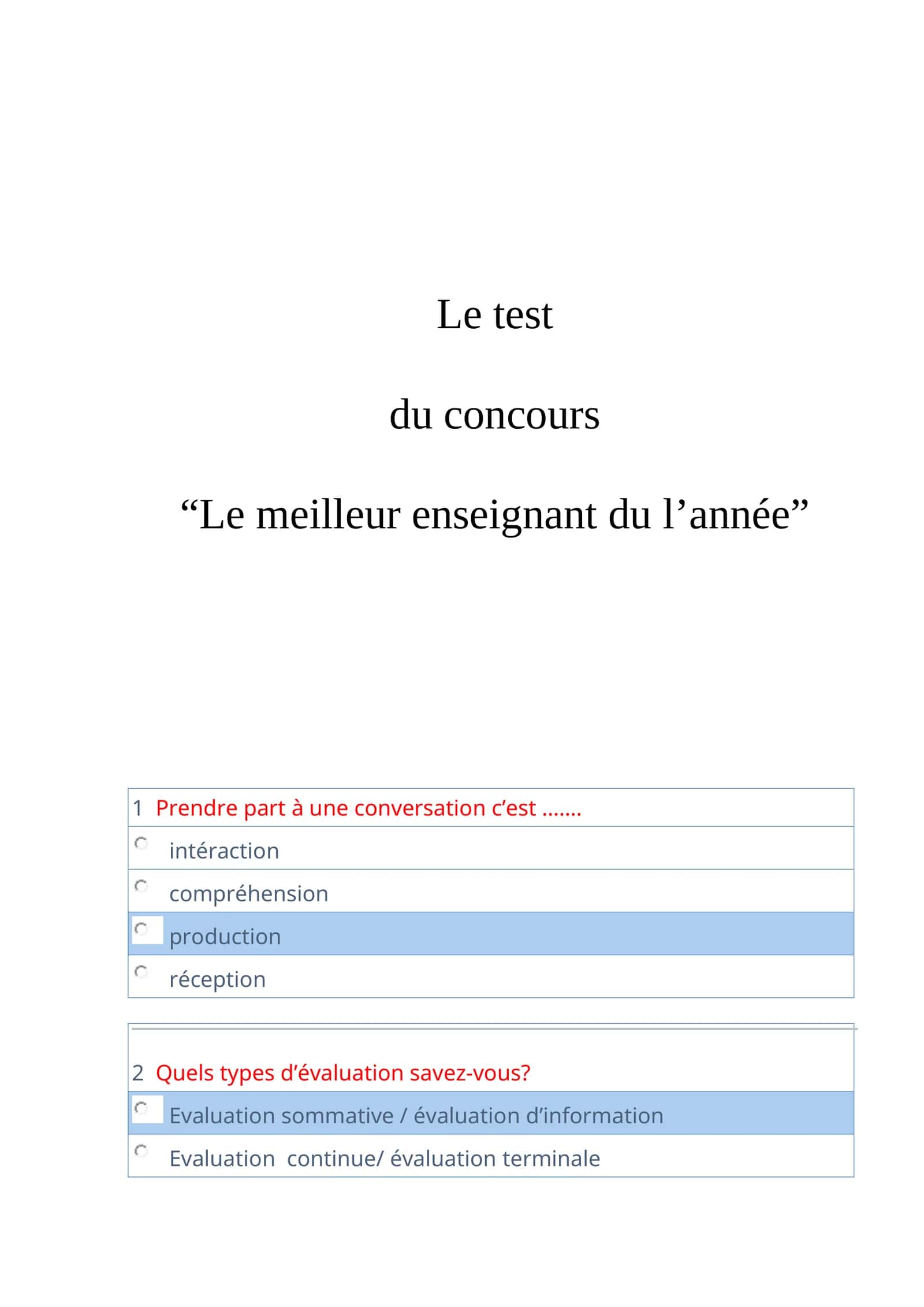 Le test du concours "Le meilleur enseignant du l’année"