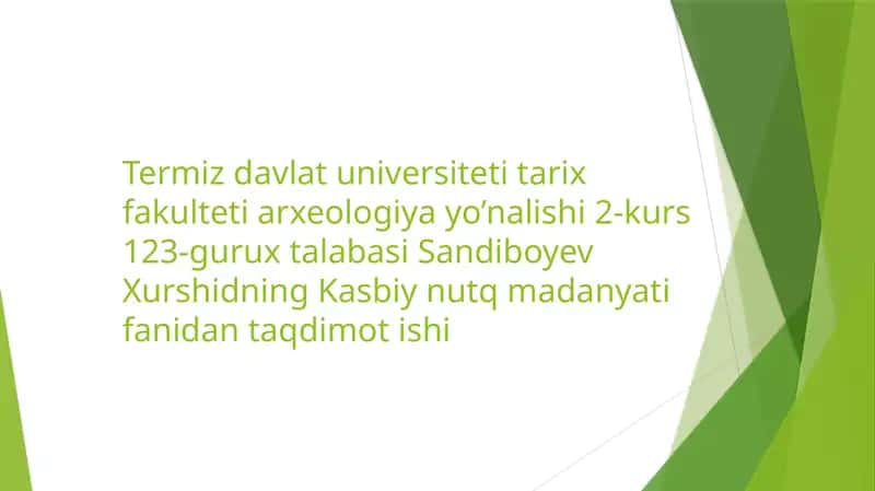 Kasbiy Nutq Madaniyati Fan Taqdimotishi