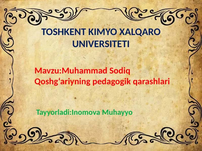Muhammad Sodiq Qoshg‘ariyning pedagogik qarashlari