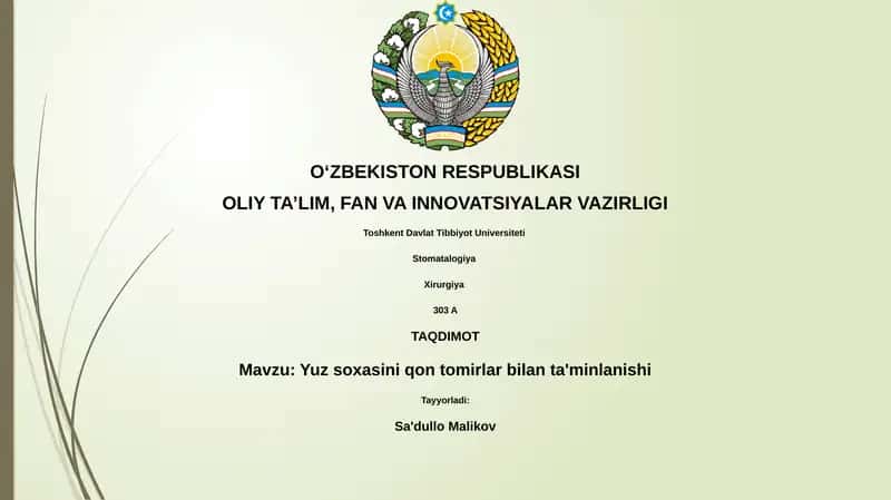 Yuz soxasini qon tomirlar bilan ta'minlanishi