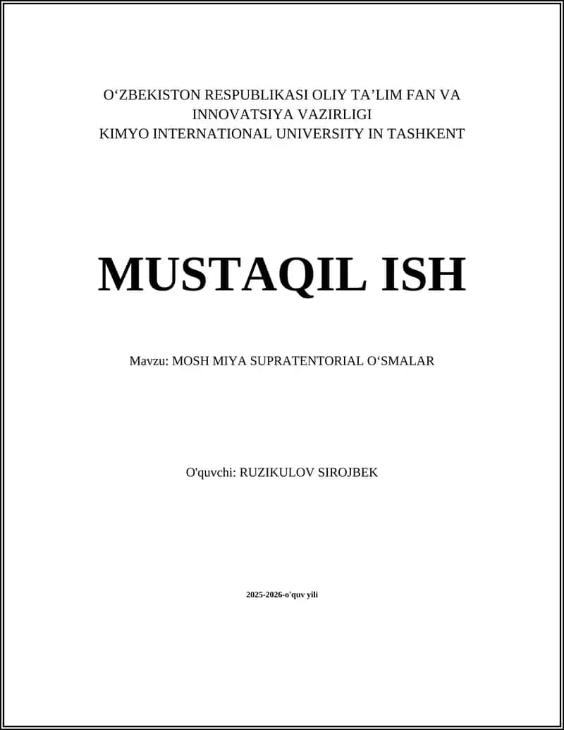 MOSH MIYA SUPRATENTORIAL O‘SMALAR