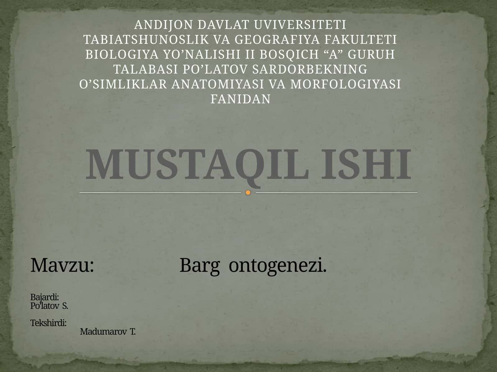 O'simliklar anatomiyasi va morfolgiyasi