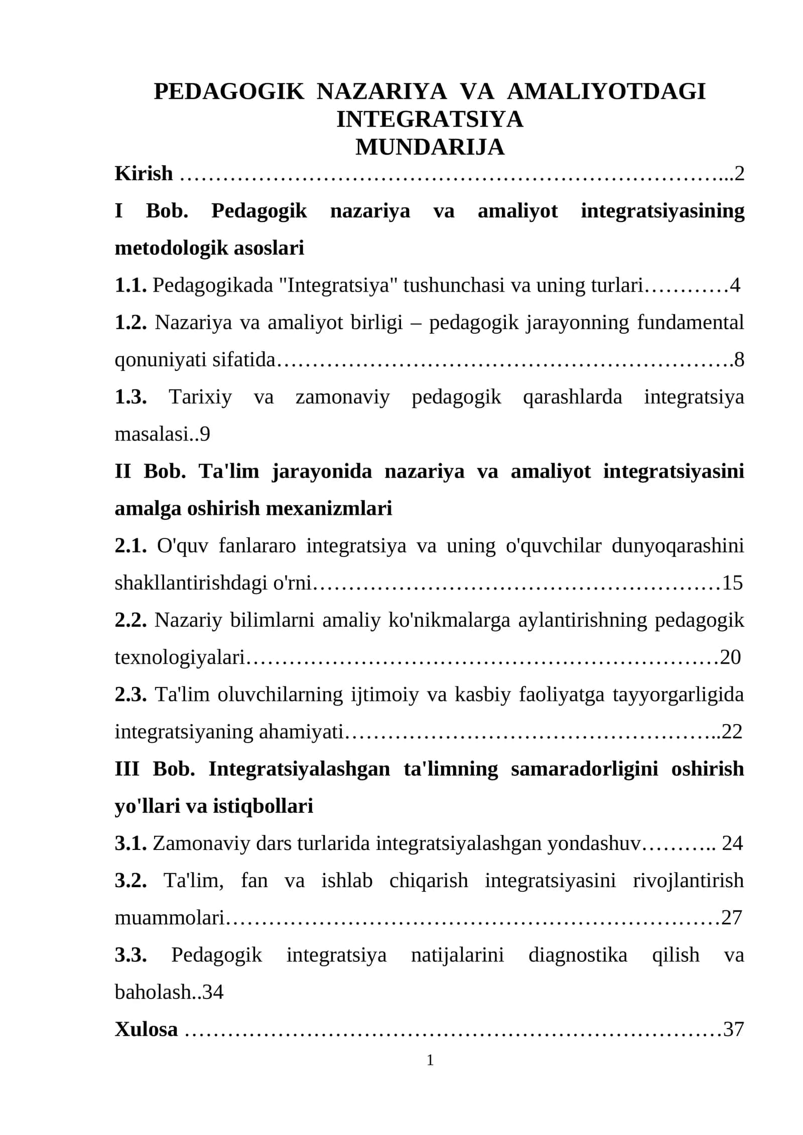 PEDAGOGIK NAZARIYA VA AMALIYOTDAGI INTEGRATSIYA