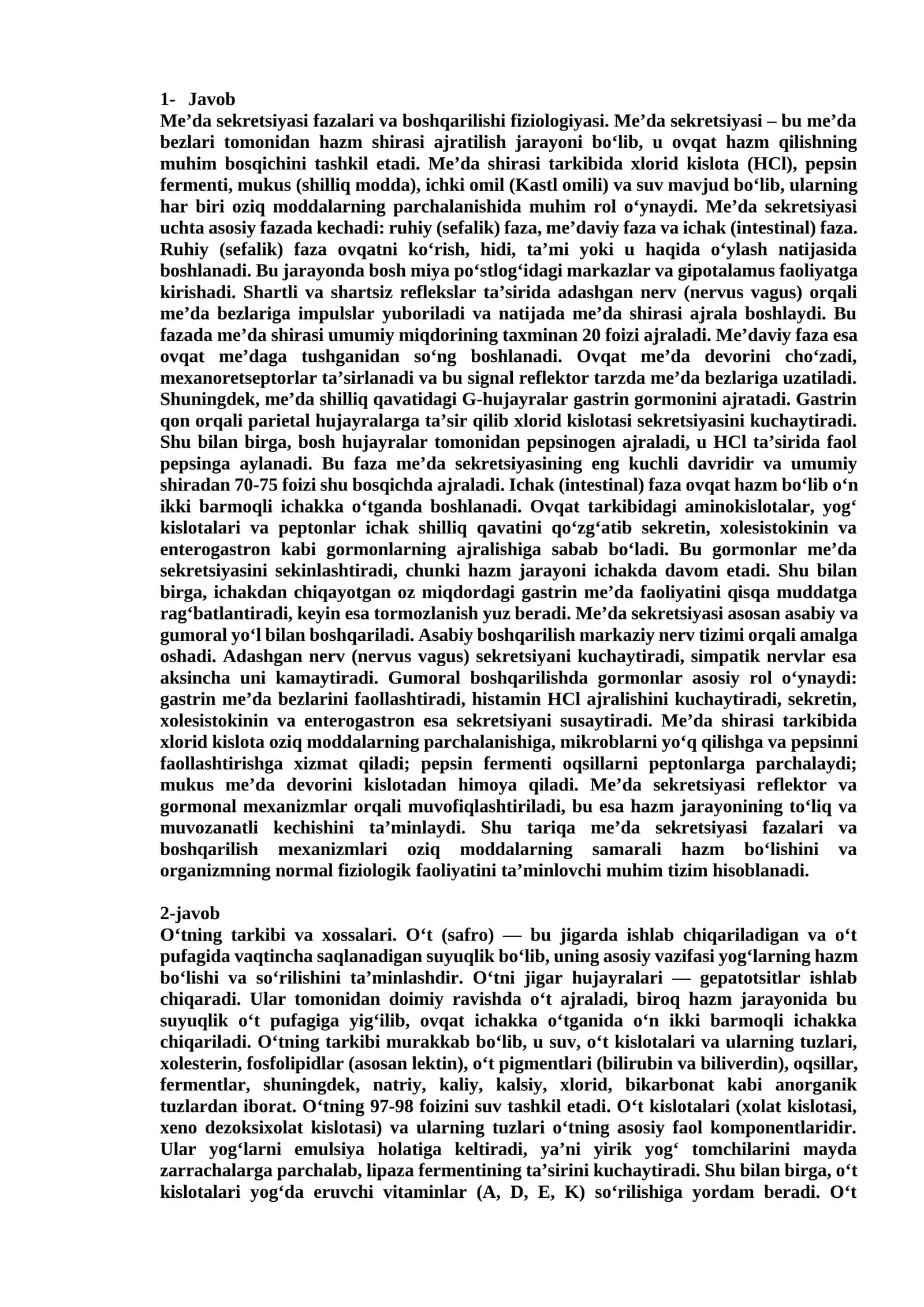 Me’da sekretsiyasi fazalari va boshqarilishi fiziologiyasi