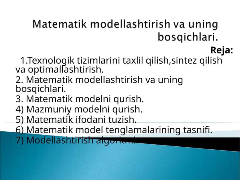Texnologik tizimlarini tahlil qilish, sintez qilish va optimallashtirish