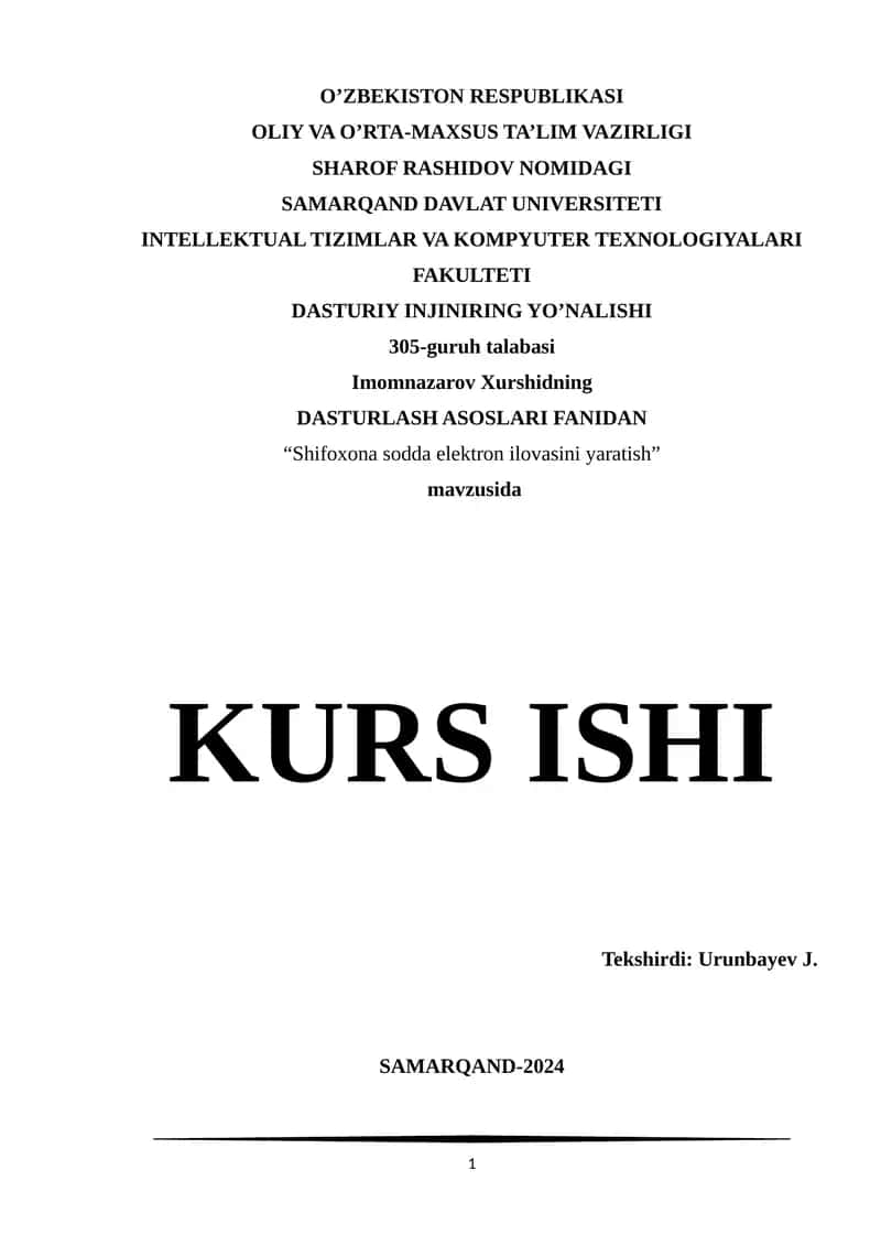 Dasturlash asoslari (kurs ishi)