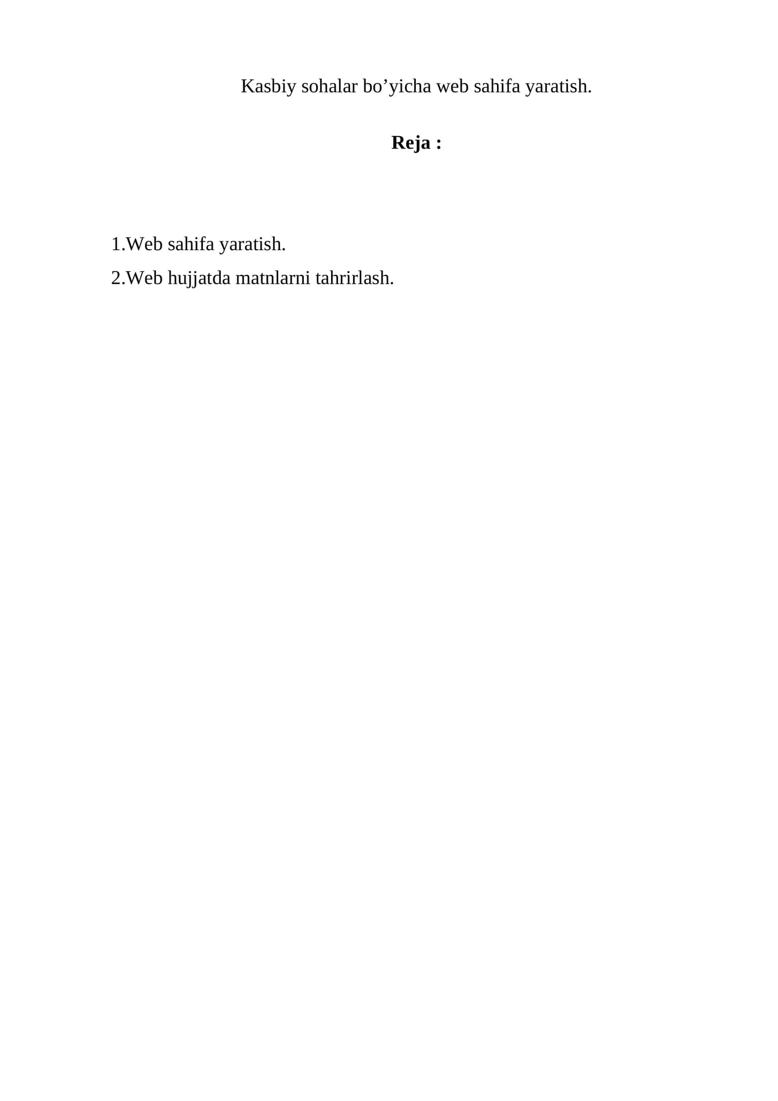 Kasbiy sohalar bo’yicha web sahifa yaratish