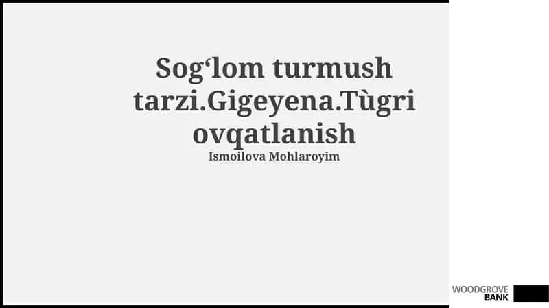 Sog'lom Turmush Tarzi Asoslari