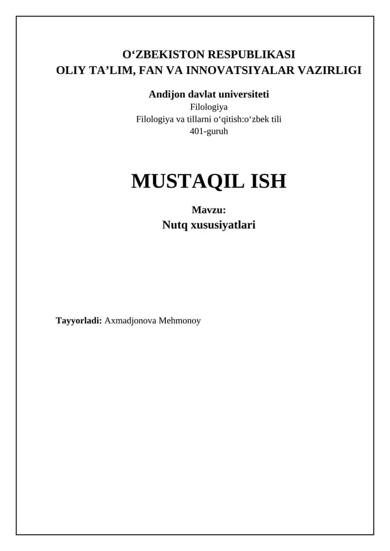 Nutq xususiyatlari