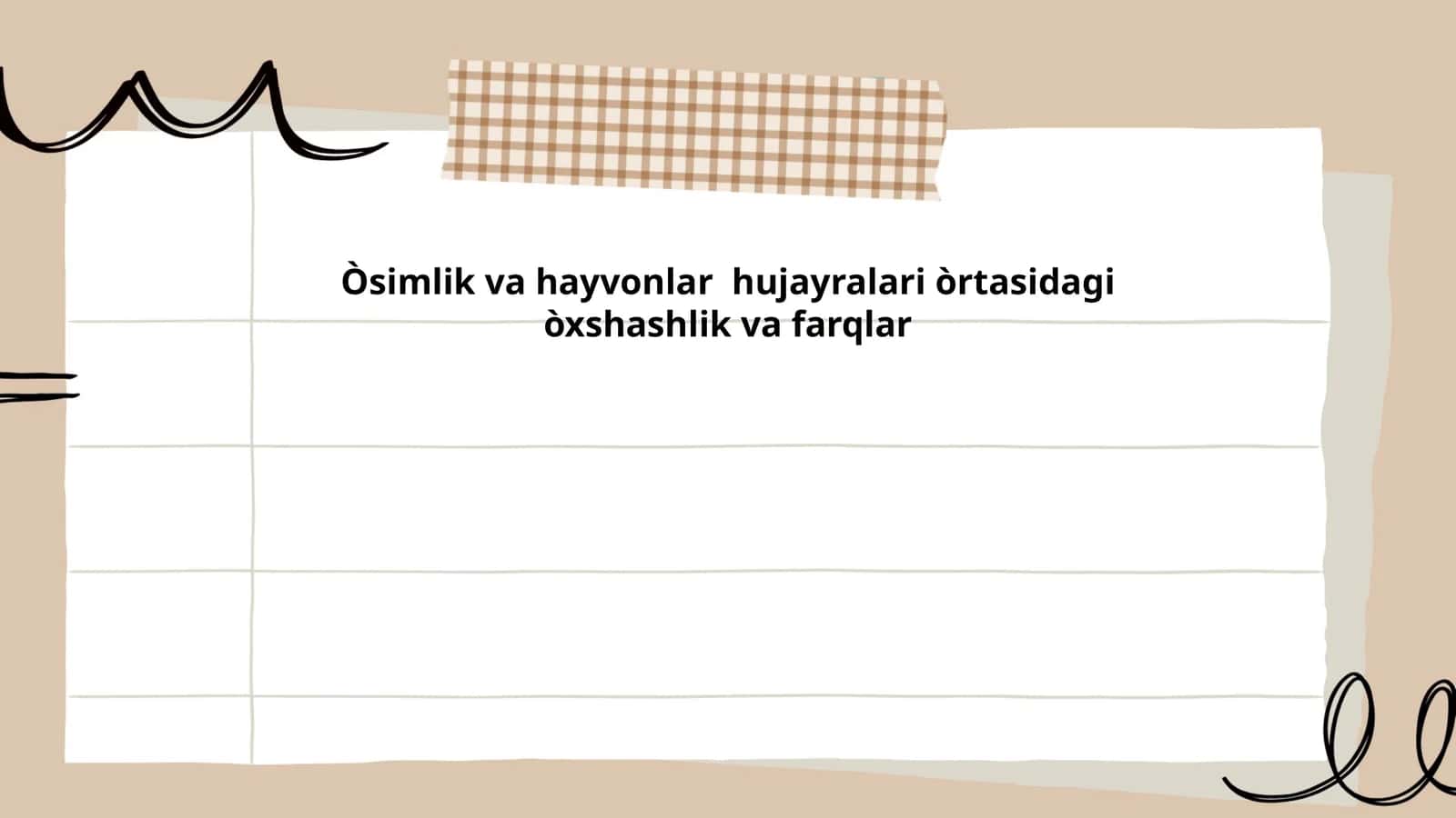 Òsimlik va hayvonlar hujayralari òrtasidagi òxshashlik va farqlar