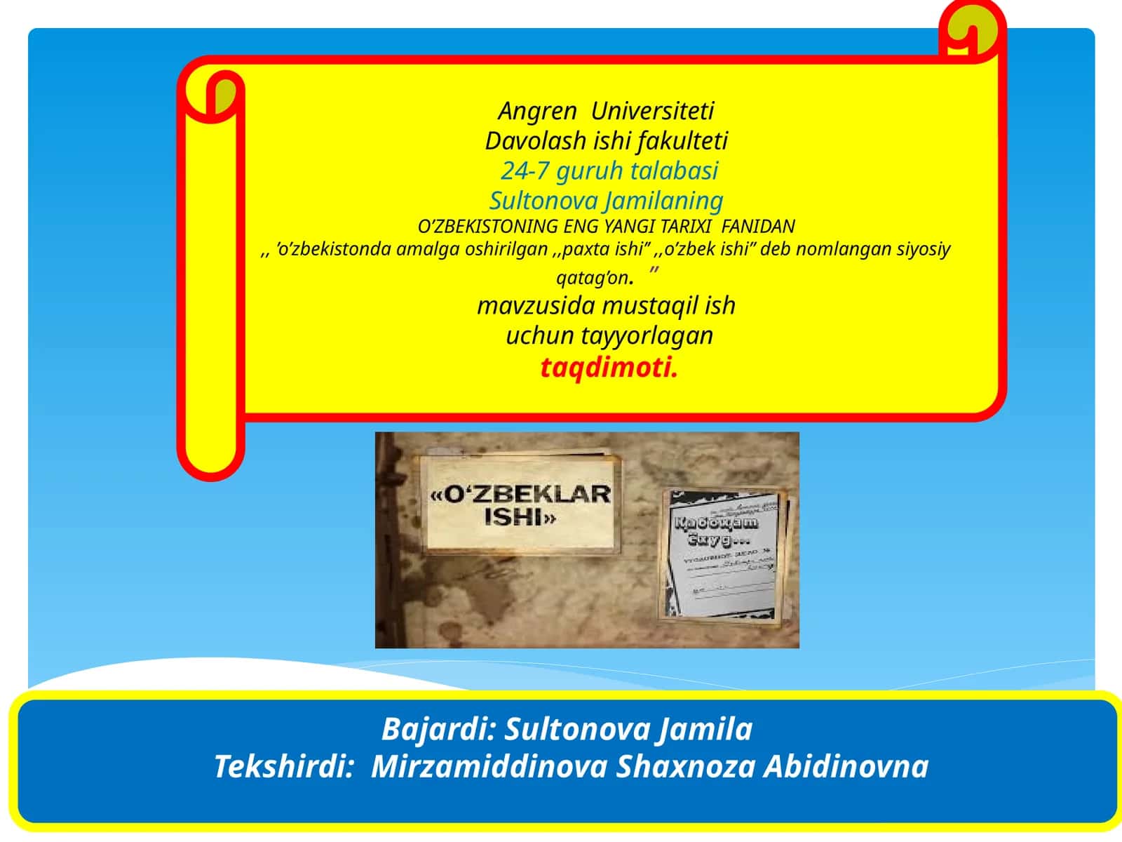 'O'zbekistonda amalga oshirilgan "Paxta ishi", "O'zbek ishi" deb nomlangan siyosiy qatag'on