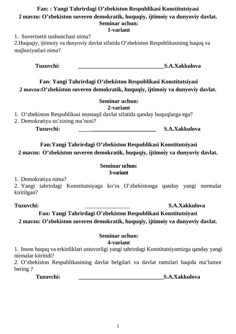 O’zbekiston suveren demokratik, huquqiy, ijtimoiy va dunyoviy davlat